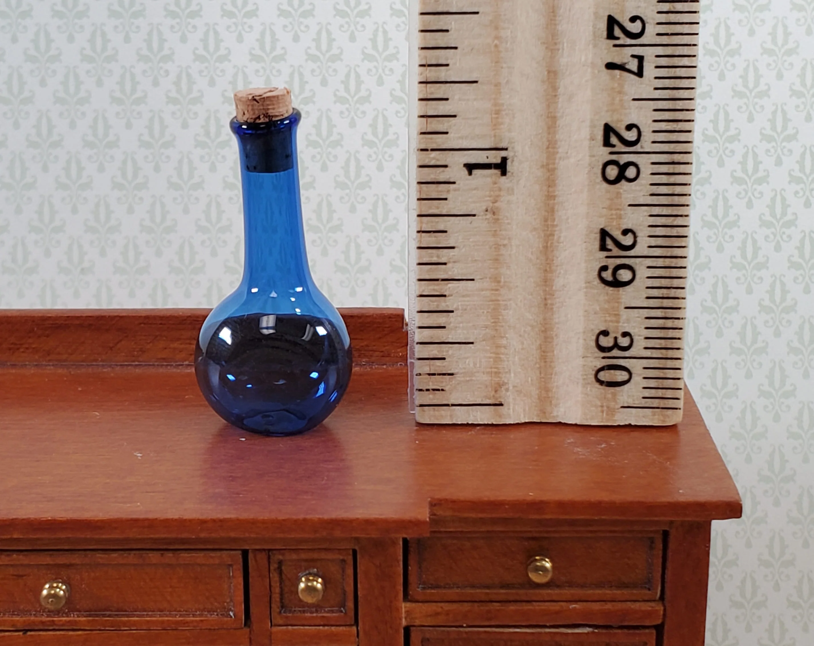 Miniature Glass Bottle Wine Decanter Cobalt Blue Corked Dollhouse Size 1 5/16" - Image 3
