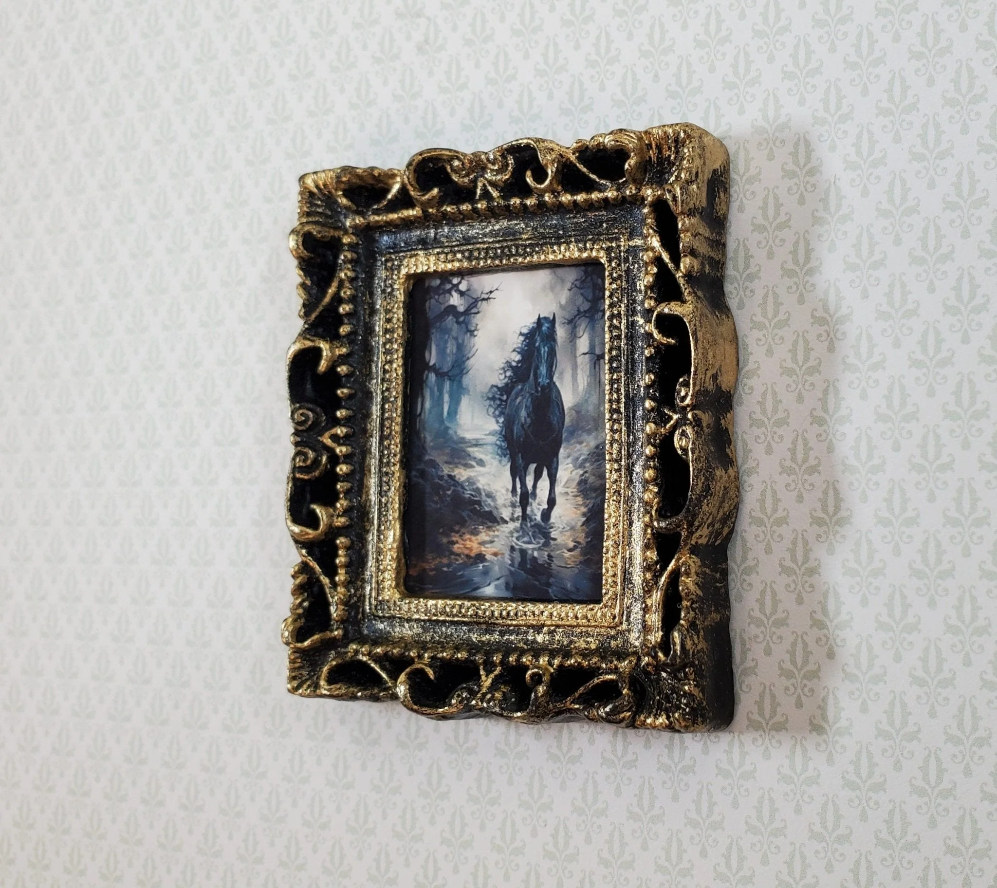 Miniature Horse Framed Print Black Stallion 1:12 Scale Halloween Haunted House - Image 2