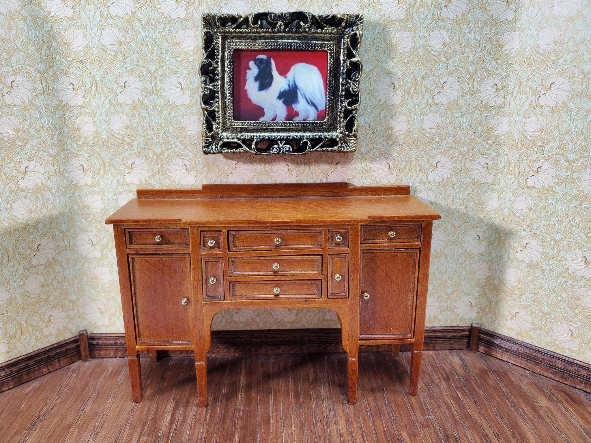 Miniature Japanese Chin Framed Dog Print 1:12 Scale Dollhouse Original Artwork - Image 5