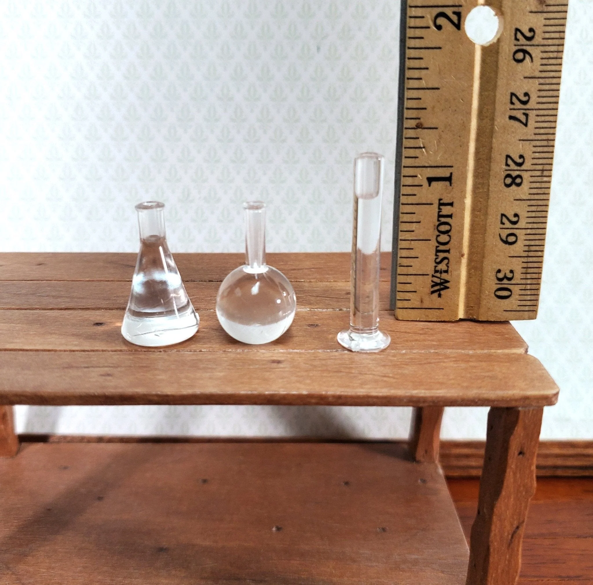 Miniature Mad Scientist Lab Flask Jar Set Beakers 3 Pieces 1:6 Scale - Image 2
