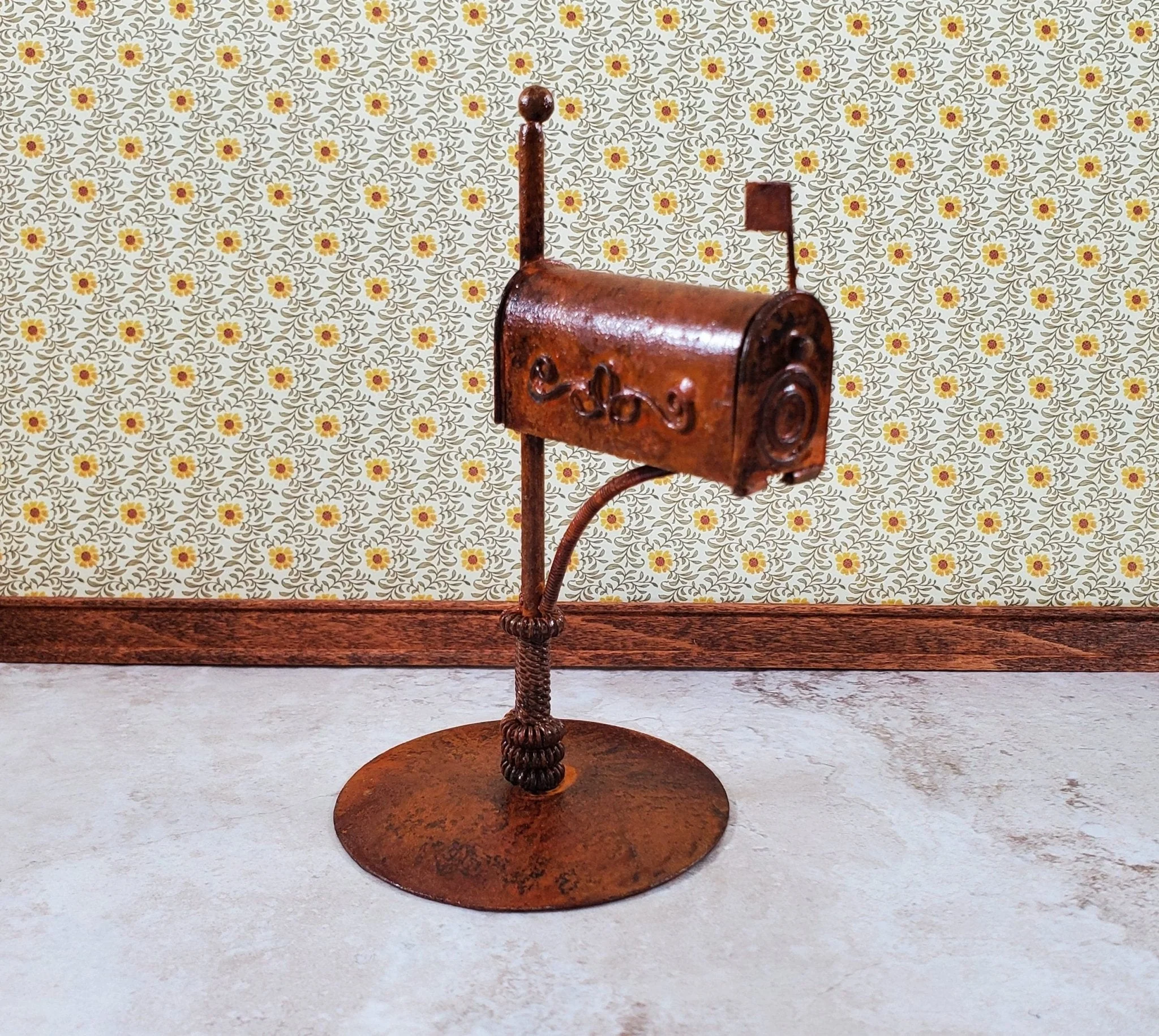Miniature Mailbox Free Standing Rusted Distressed Metal 1:12 Scale Fairy Garden - Image 3