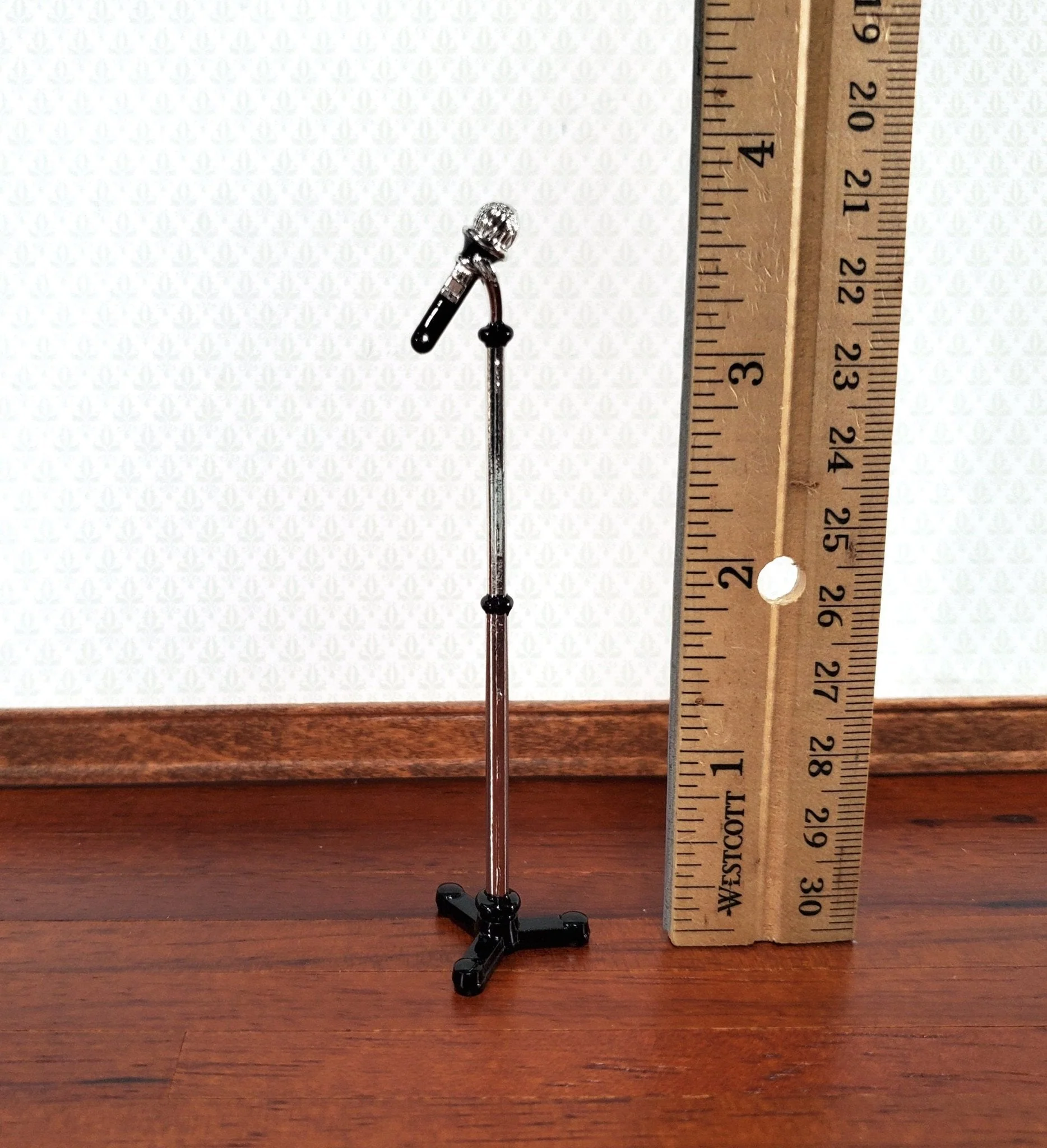 Miniature Modern Microphone on Stand Metal 1:12 Scale 3 5/8" tall - Image 3