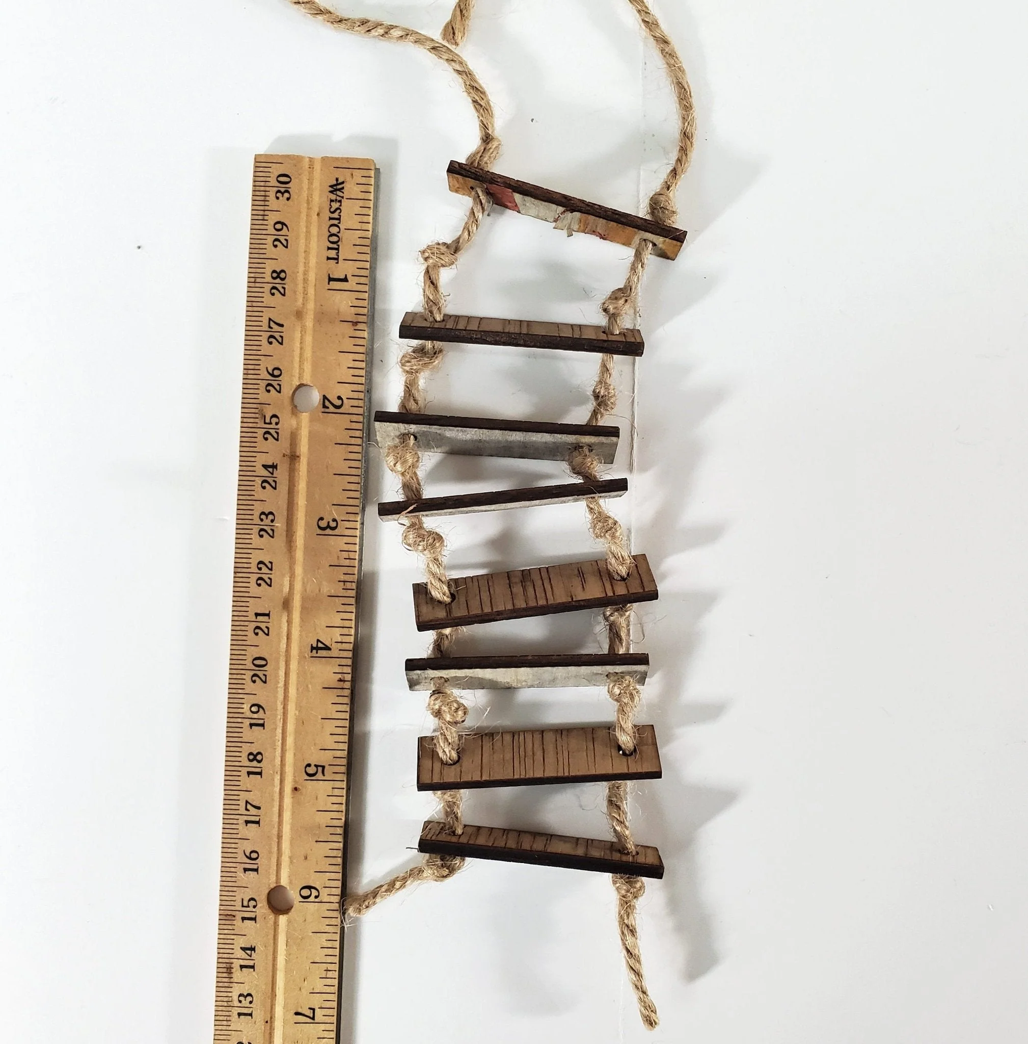 Miniature "Old" Rope Ladder for Tree Houses Scale Models 5" long Wood Steps - Image 3