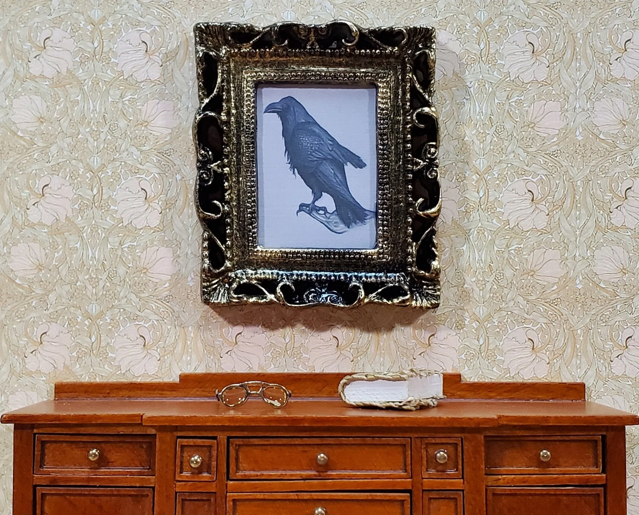 Miniature Raven Crow Art Print Framed 1:12 Scale Dollhouse Halloween Haunted House - Image 5