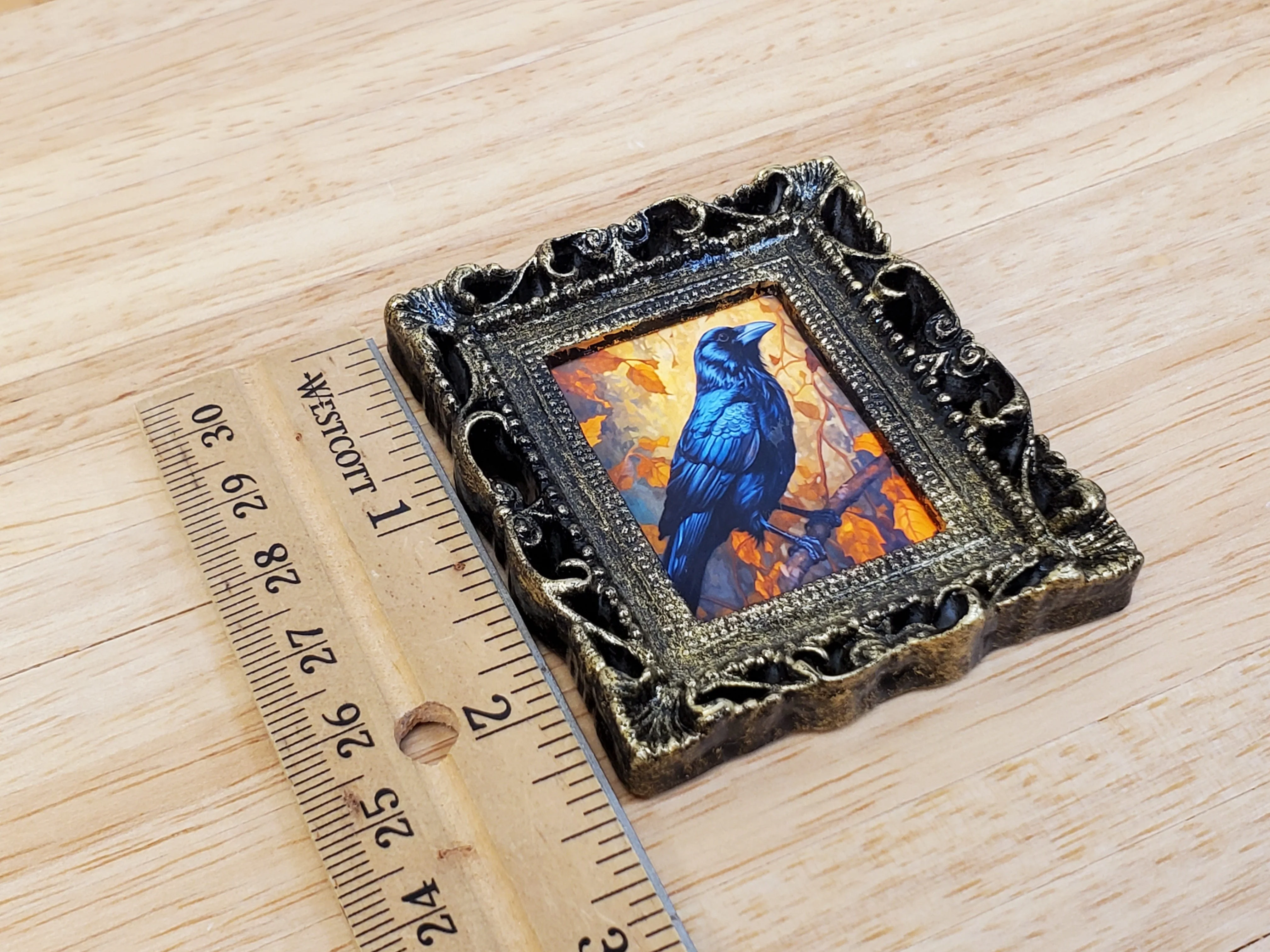 Miniature Raven with Fall Background Framed Print 1:12 Scale Halloween Haunted House - Image 6