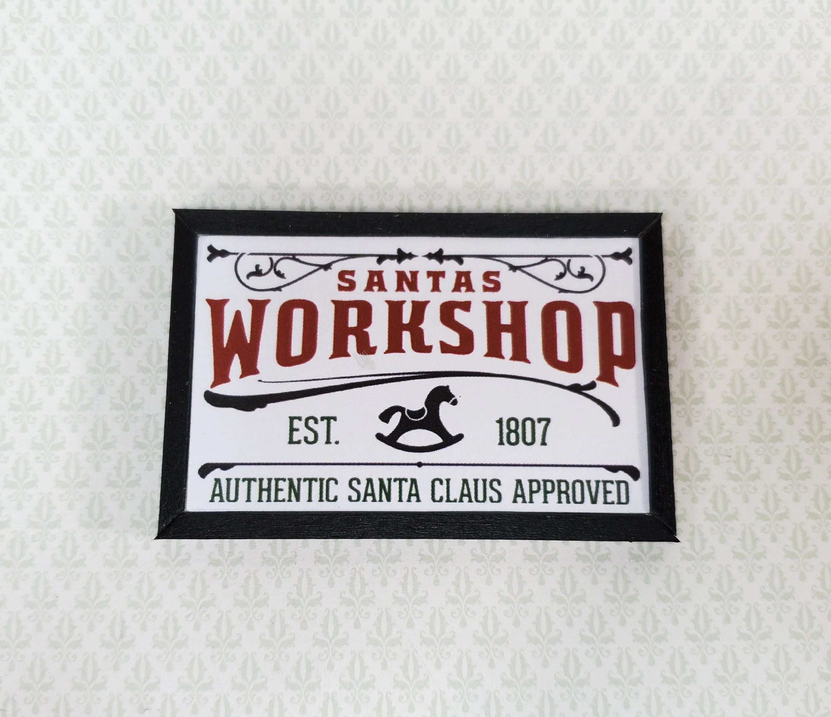 Miniature Santa's Workshop Wood Sign for Dollhouse 2.75" x 1.75" Handcrafted