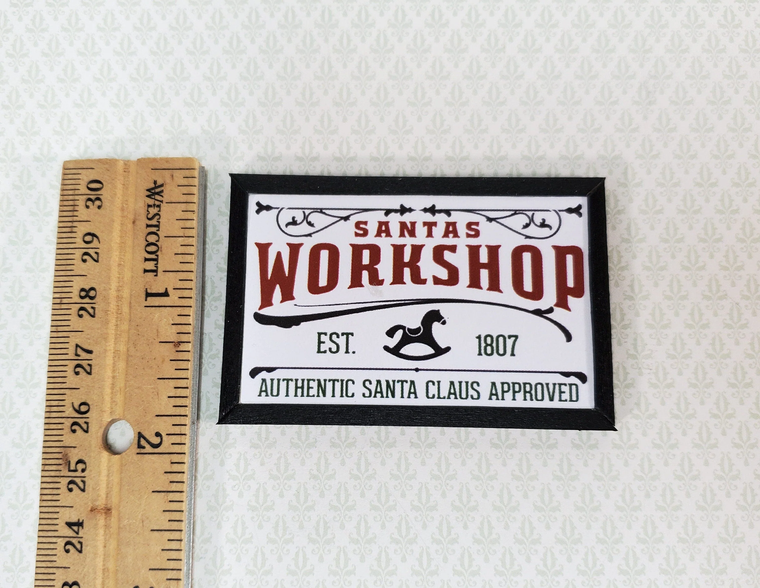 Miniature Santa's Workshop Wood Sign for Dollhouse 2.75" x 1.75" Handcrafted - Image 2