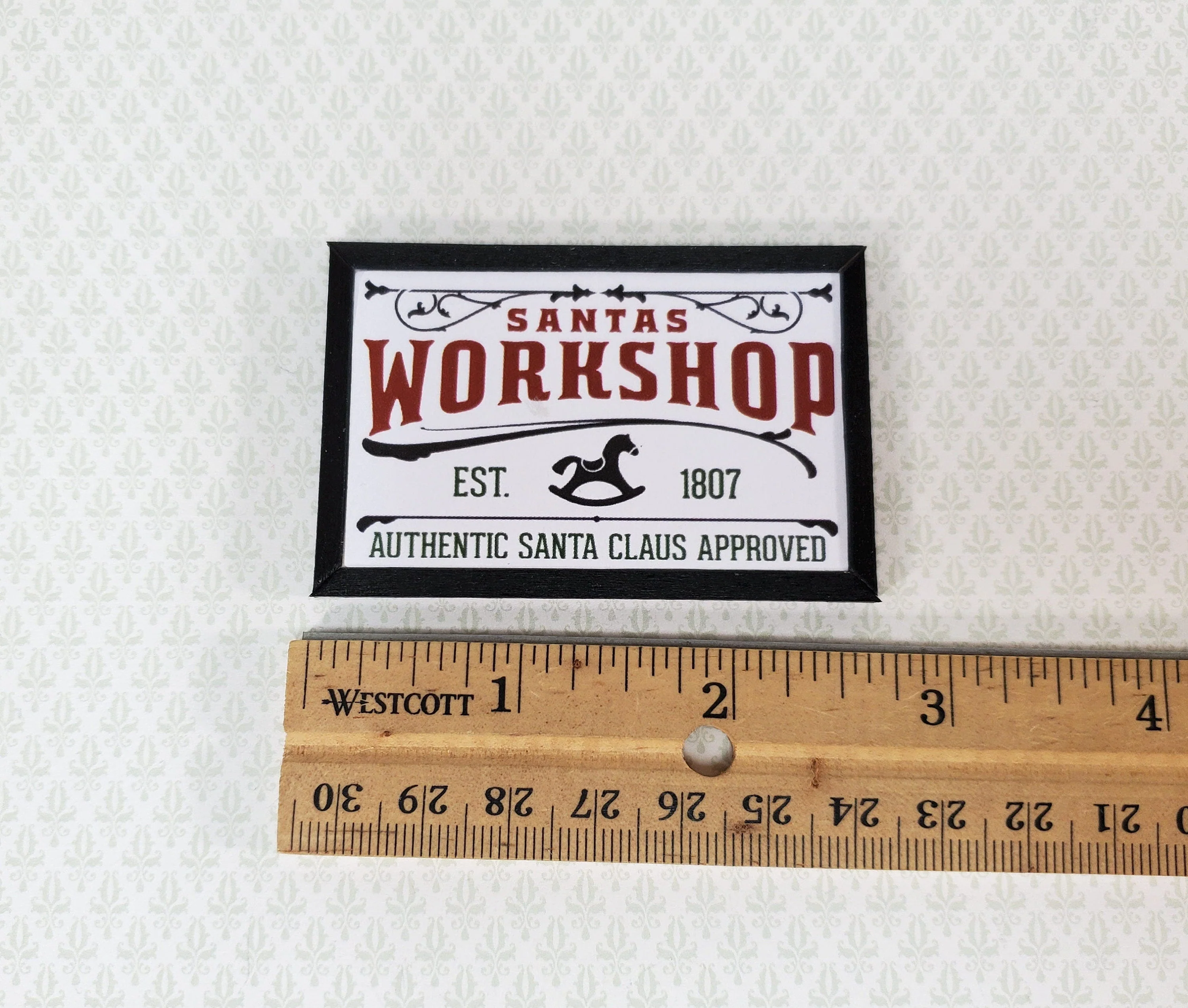 Miniature Santa's Workshop Wood Sign for Dollhouse 2.75" x 1.75" Handcrafted - Image 3