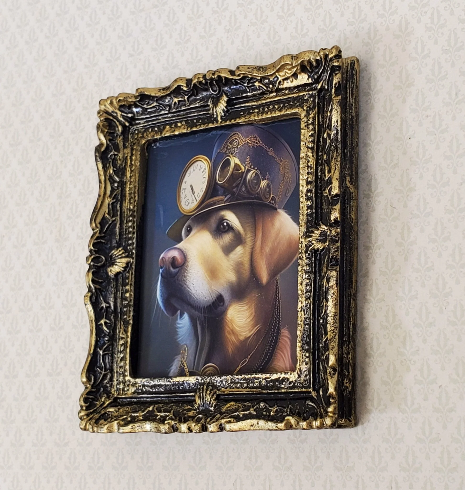 Miniature Steampunk Dog Framed Print Golden Lab 1:12 Scale Miniature Picture - Image 2