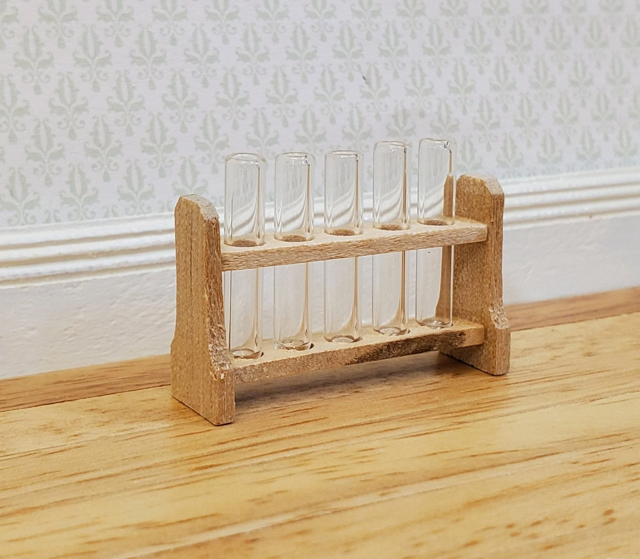 Miniature Test Tubes Glass in Wood Stand Mad Scientist Lab Medical Scenes
