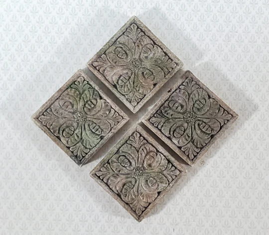 Miniature Tiles Stepping Stones Flower Design Aged Gray Finish Dollhouse 1:12