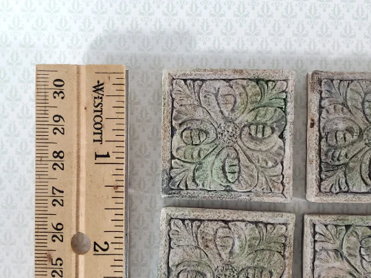 Miniature Tiles Stepping Stones Flower Design Aged Gray Finish Dollhouse 1:12 - Image 5