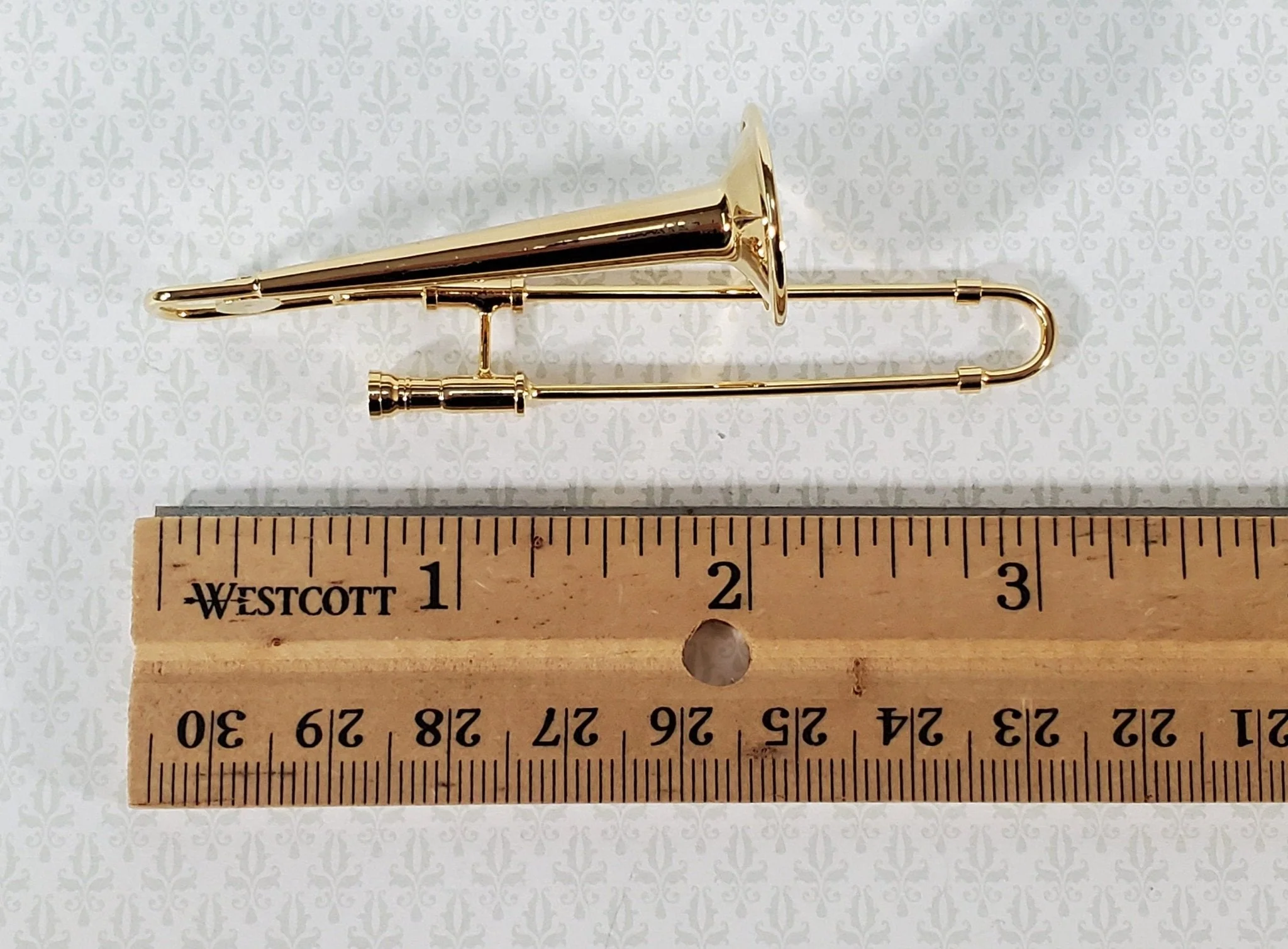 Miniature Trombone 3 1/4" Instrument Prop Model 1:12 Scale Metal with Case - Image 8
