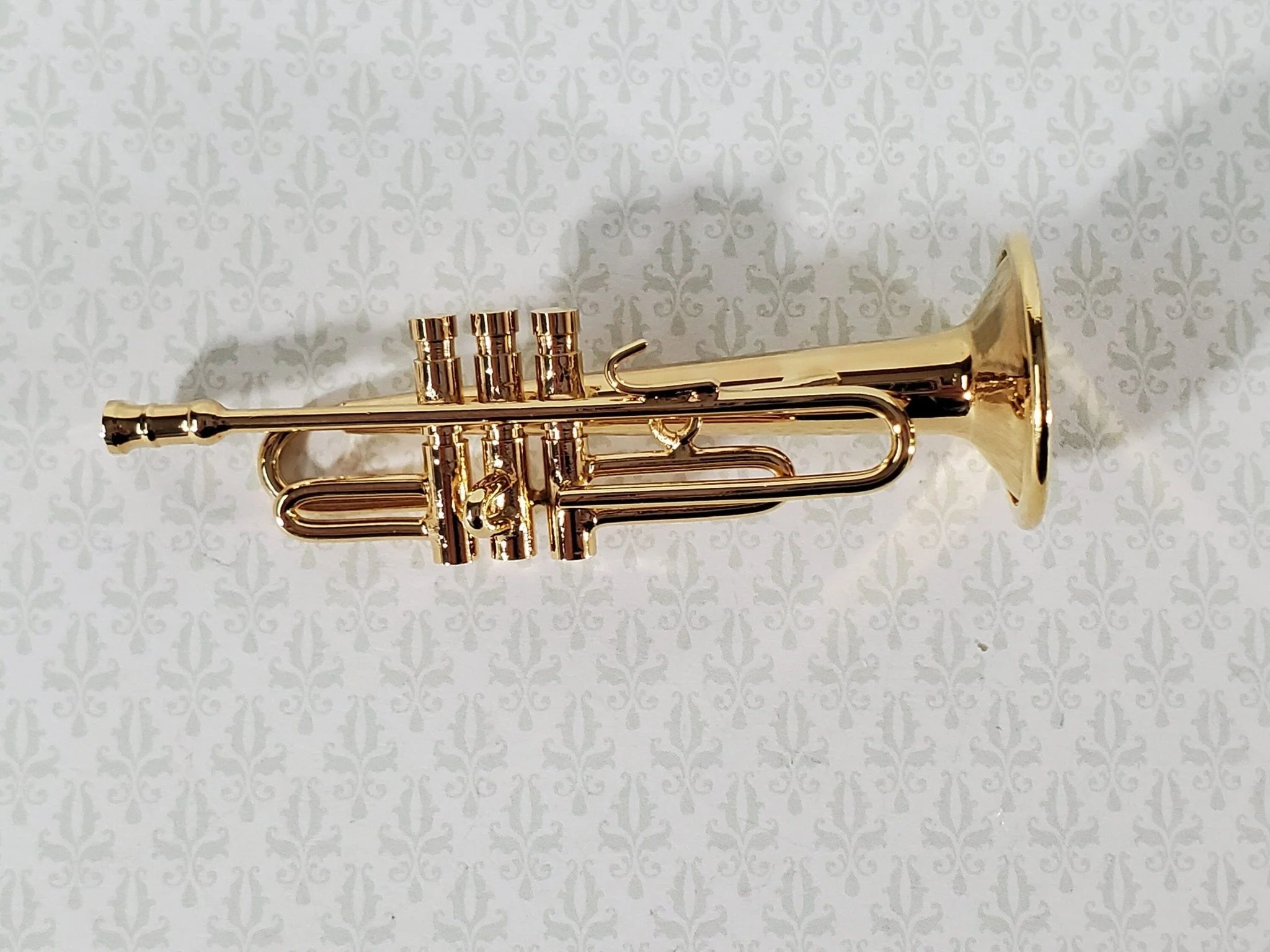 Miniature Trumpet Gold Brass Metal 2 1/4" long Instrument with Case
