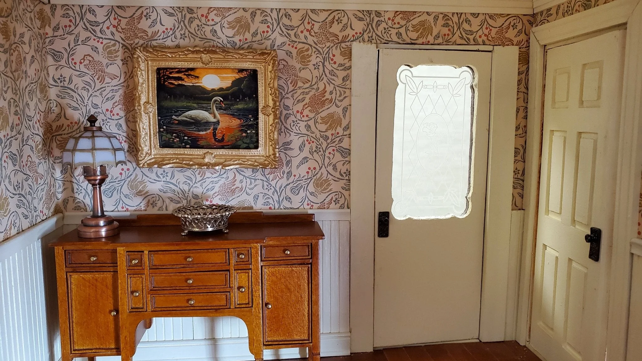 Miniature Trumpeter Swan at Sunset Framed Art Print 1:12 Scale Dollhouse - Image 2