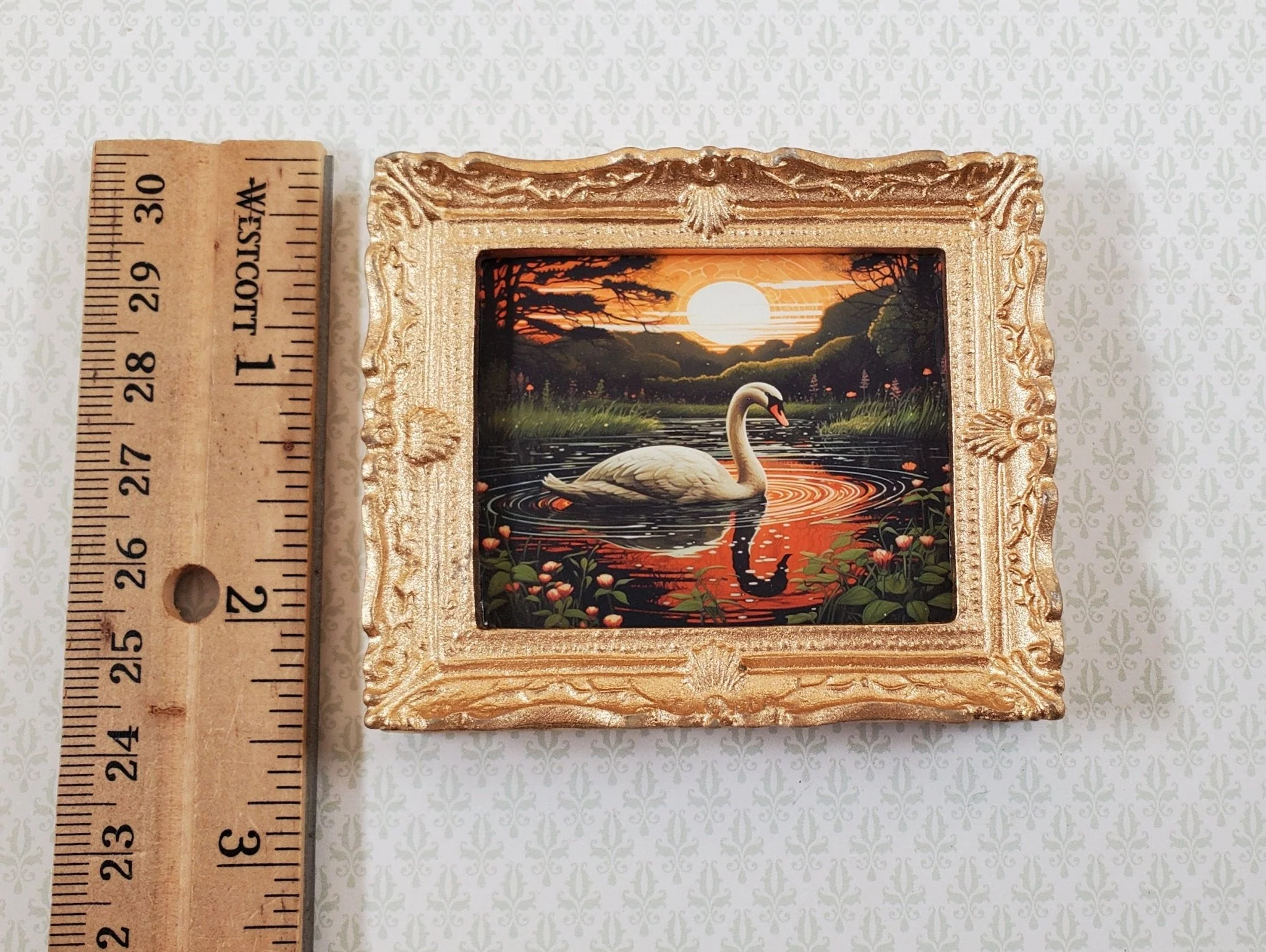 Miniature Trumpeter Swan at Sunset Framed Art Print 1:12 Scale Dollhouse - Image 3