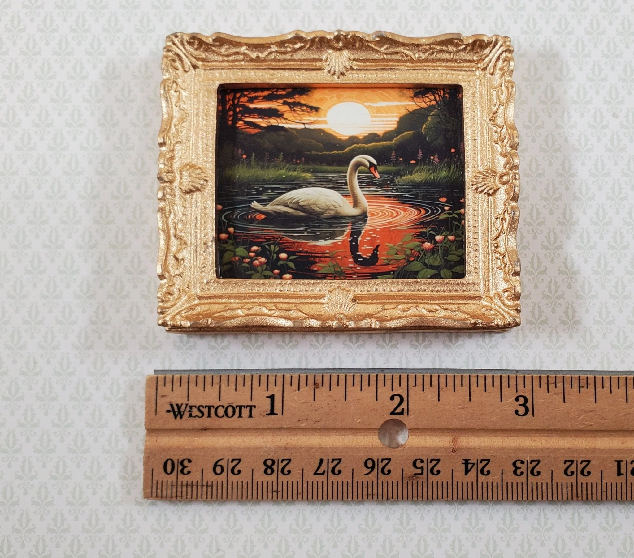 Miniature Trumpeter Swan at Sunset Framed Art Print 1:12 Scale Dollhouse - Image 4