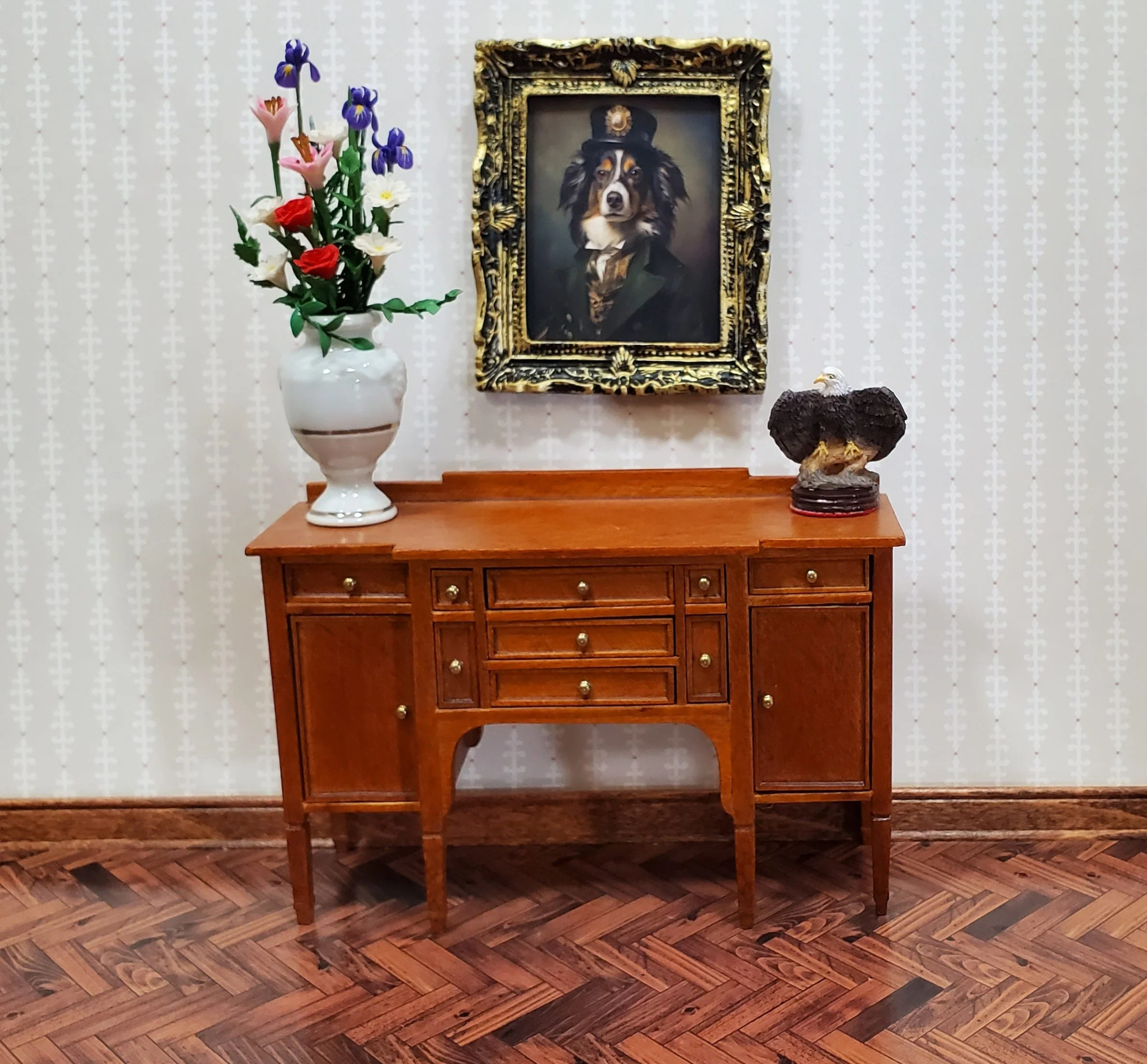 Miniature Victorian Dog Border Collie Portrait Framed Print 1:12 Scale Picture - Image 3