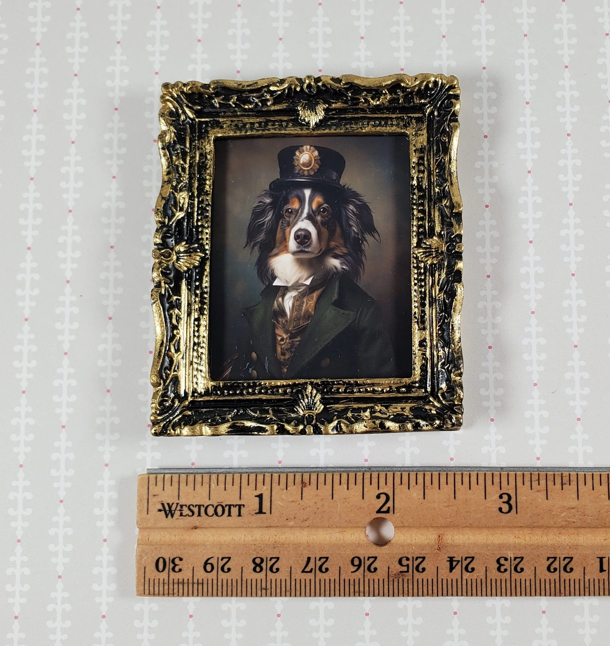 Miniature Victorian Dog Border Collie Portrait Framed Print 1:12 Scale Picture - Image 4