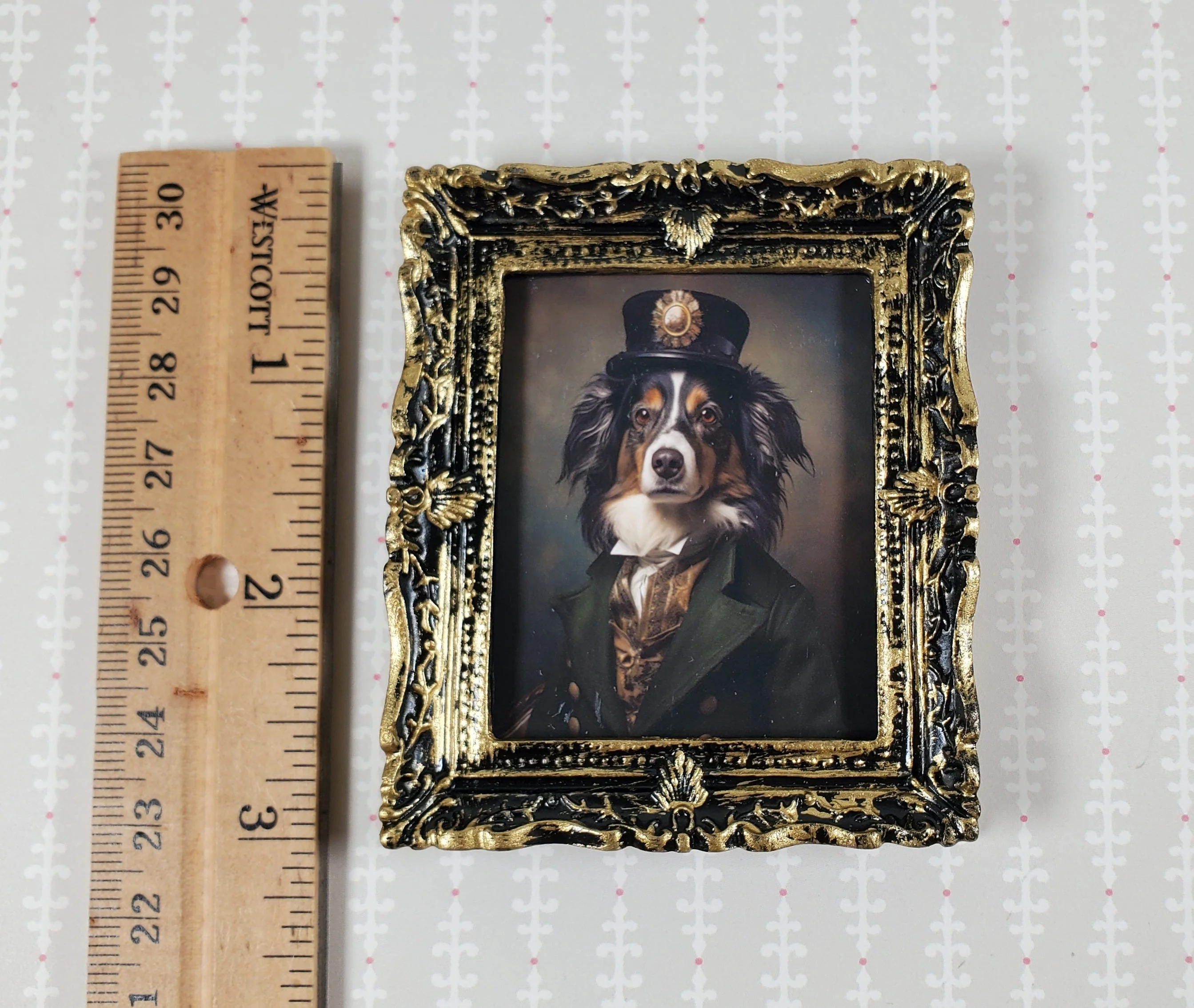 Miniature Victorian Dog Border Collie Portrait Framed Print 1:12 Scale Picture - Image 5