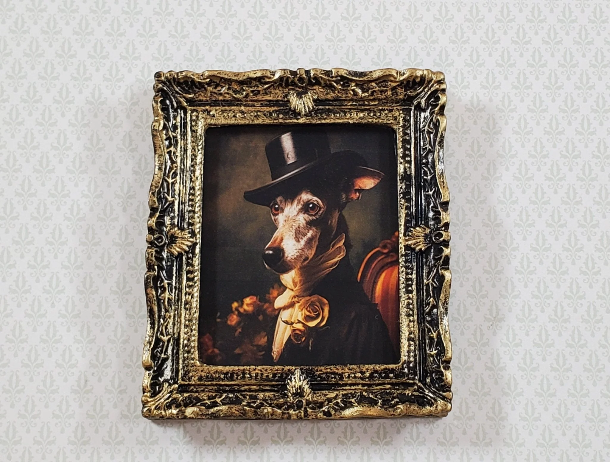 Miniature Victorian Dog Greyhound Framed Print Male 1:12 Scale Picture Dollhouse