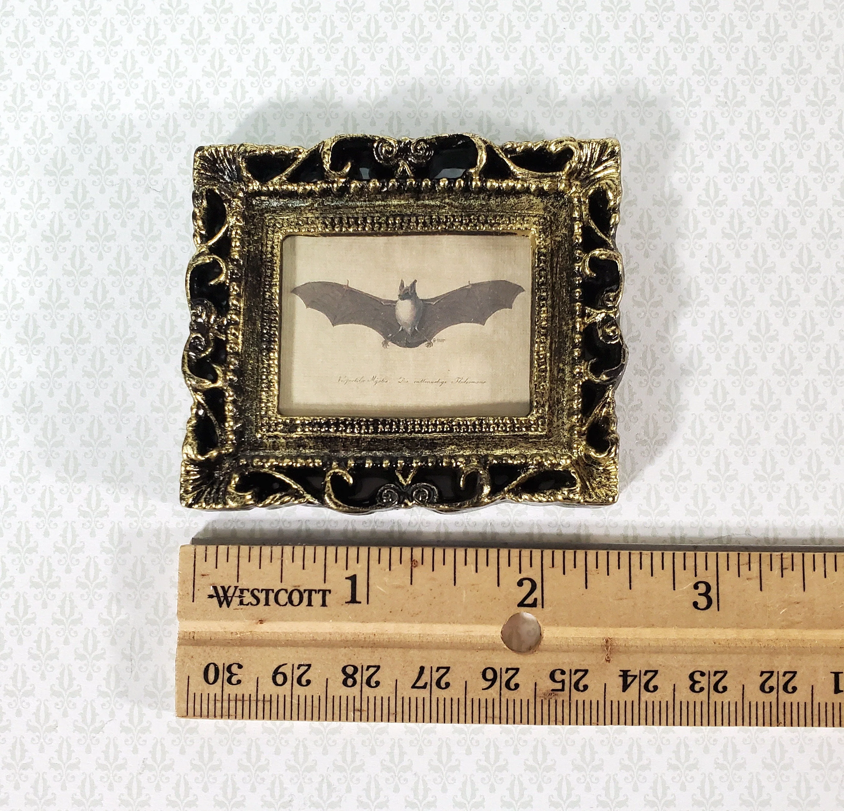 Miniature Vintage Bat Drawing Framed Print 1:12 Scale Halloween Haunted House - Image 3