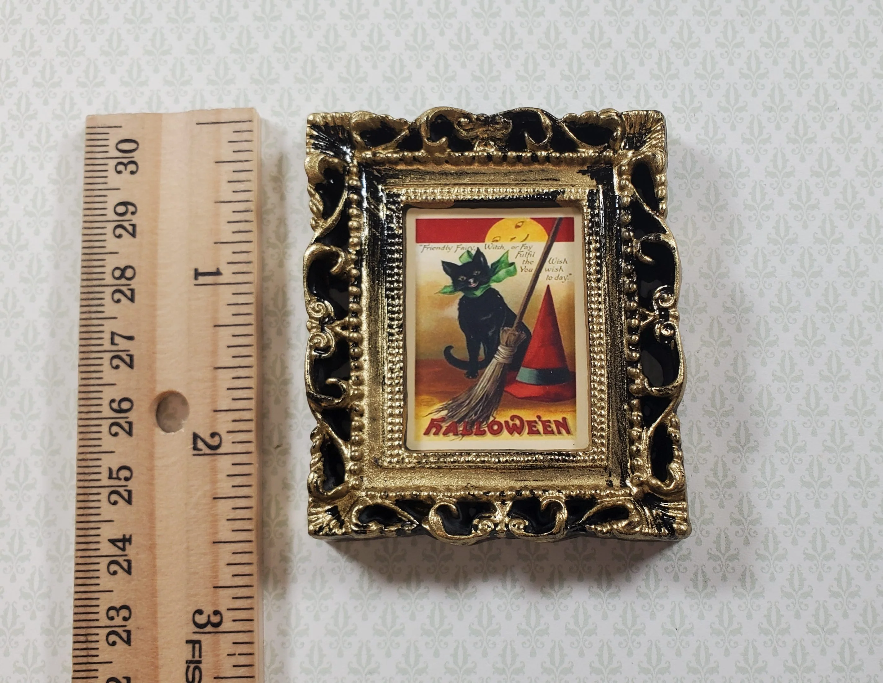 Miniature Vintage Black Cat Halloween Framed Print 1:12 Scale Witch House - Image 3