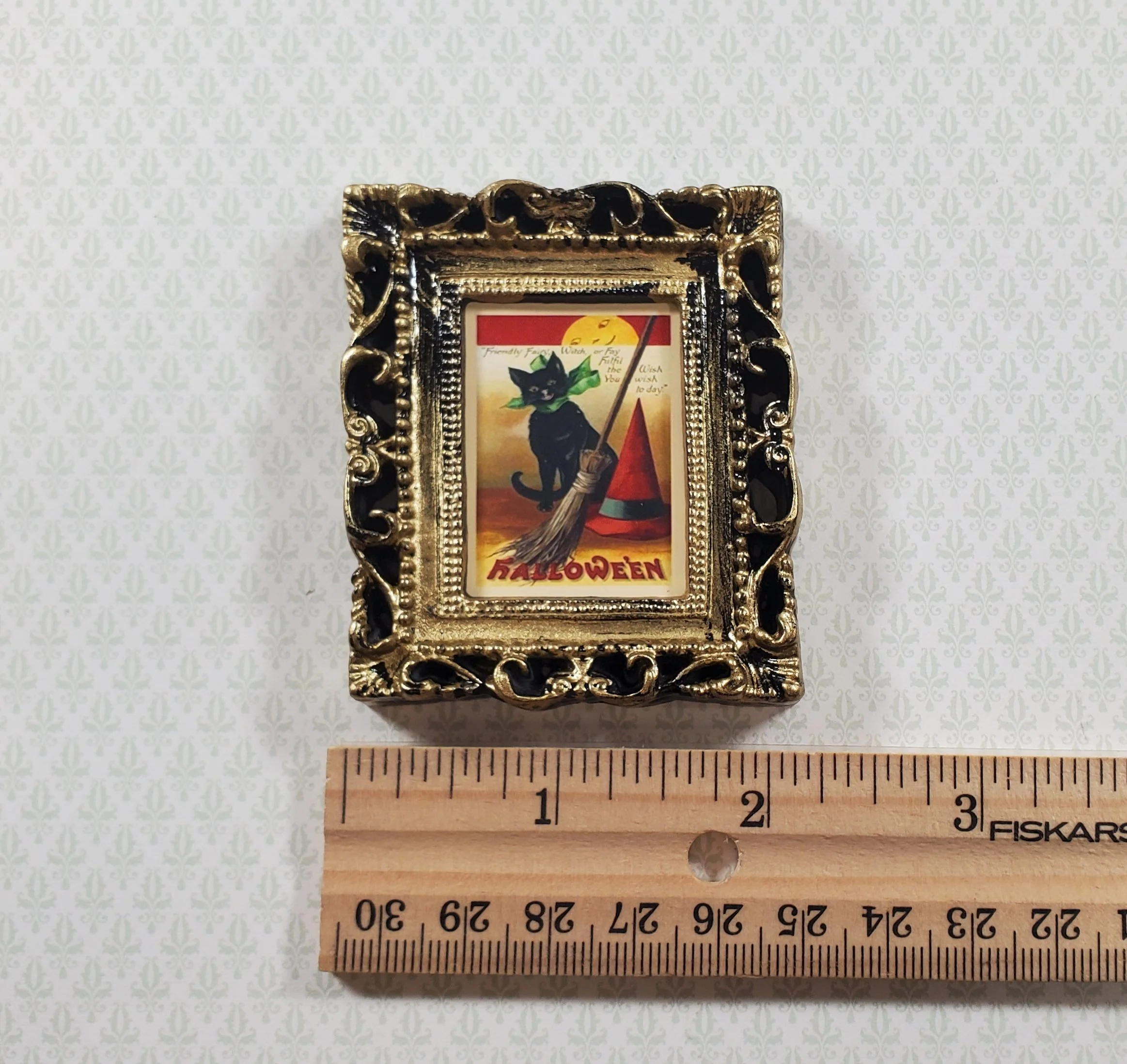 Miniature Vintage Black Cat Halloween Framed Print 1:12 Scale Witch House - Image 4