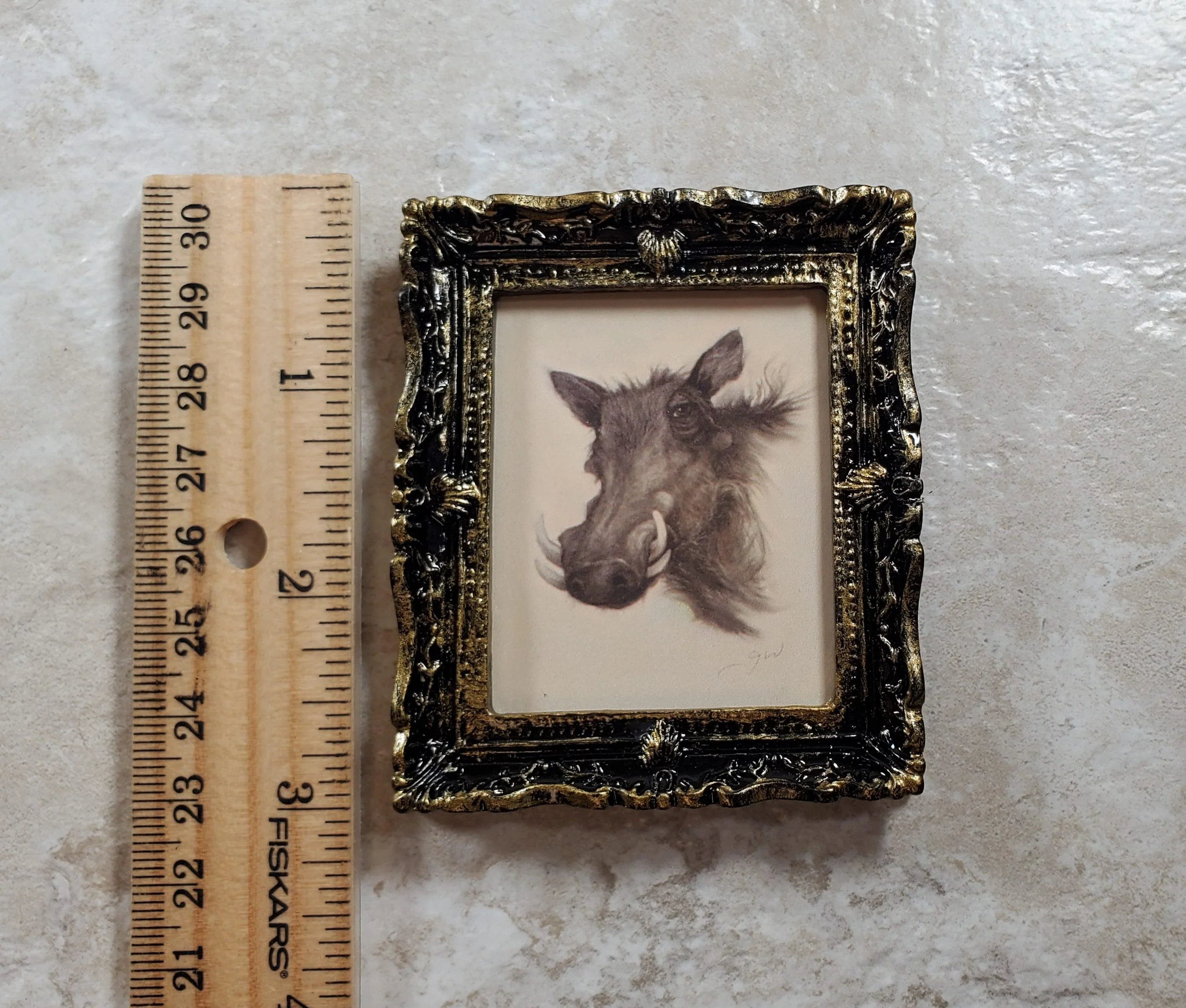 Miniature Warthog Framed Print from Original Charcoal 1:12 Scale Dollhouse - Image 3