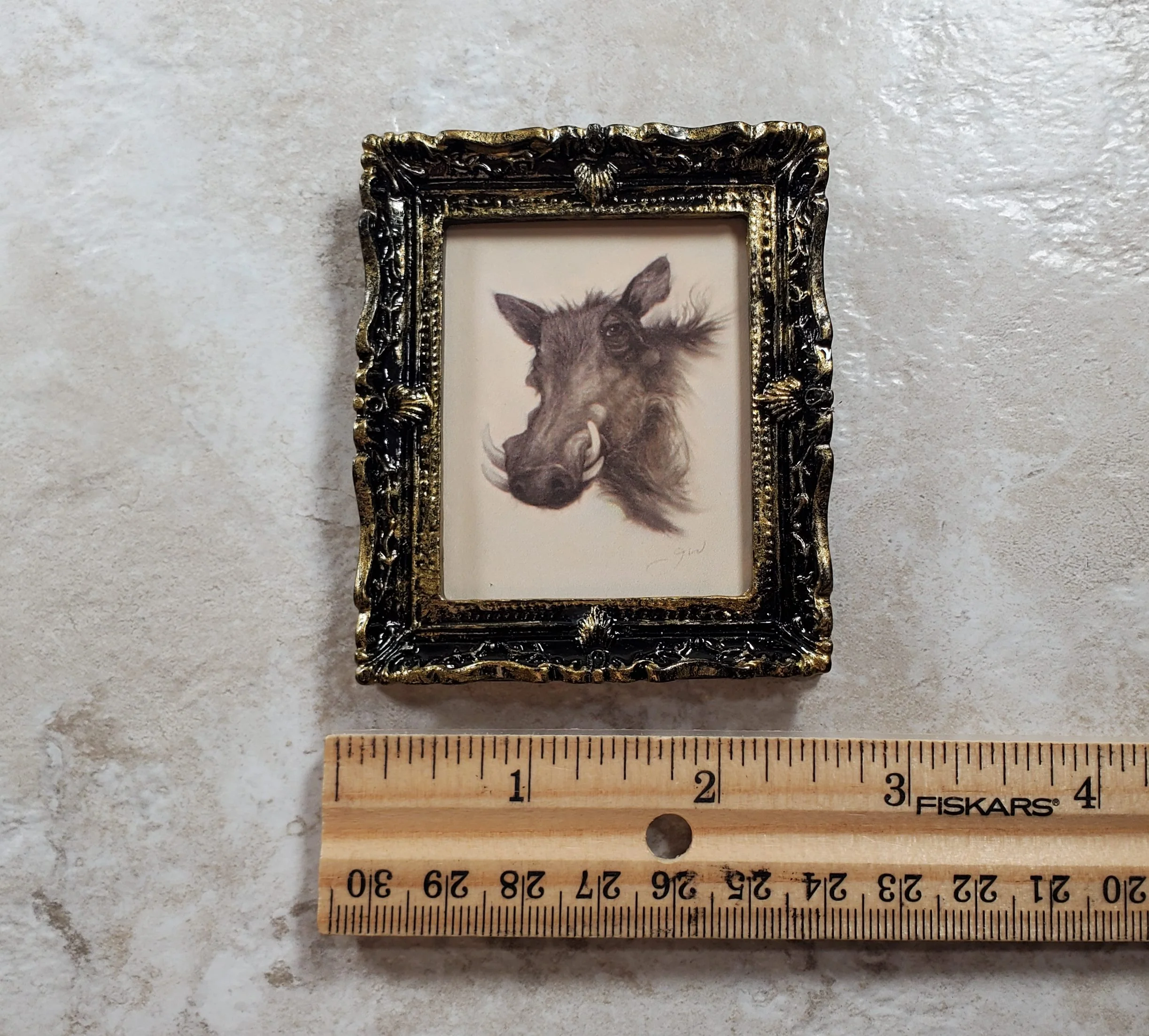 Miniature Warthog Framed Print from Original Charcoal 1:12 Scale Dollhouse - Image 4