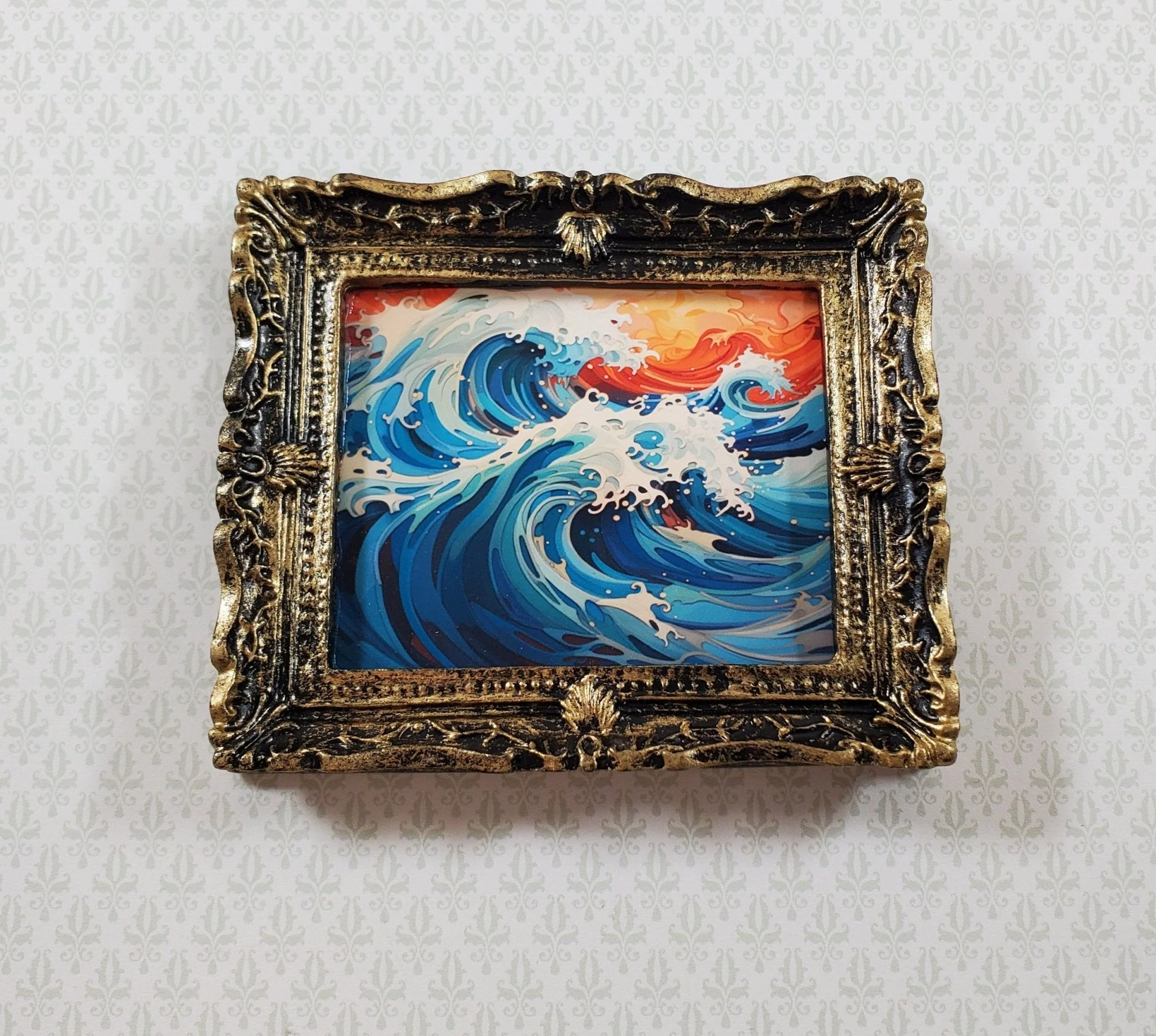 Miniature Waves Art Print Framed Vibrant Colors 1:12 Scale Handmade Dollhouse