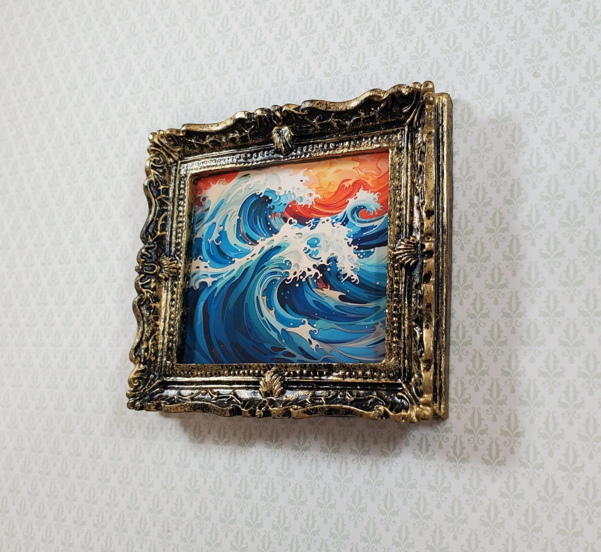 Miniature Waves Art Print Framed Vibrant Colors 1:12 Scale Handmade Dollhouse - Image 2