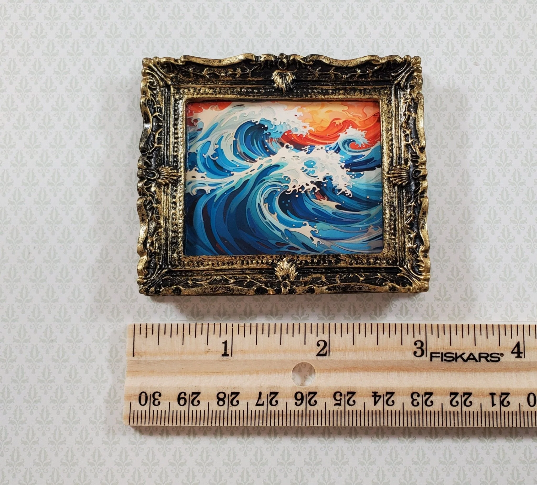 Miniature Waves Art Print Framed Vibrant Colors 1:12 Scale Handmade Dollhouse - Image 4