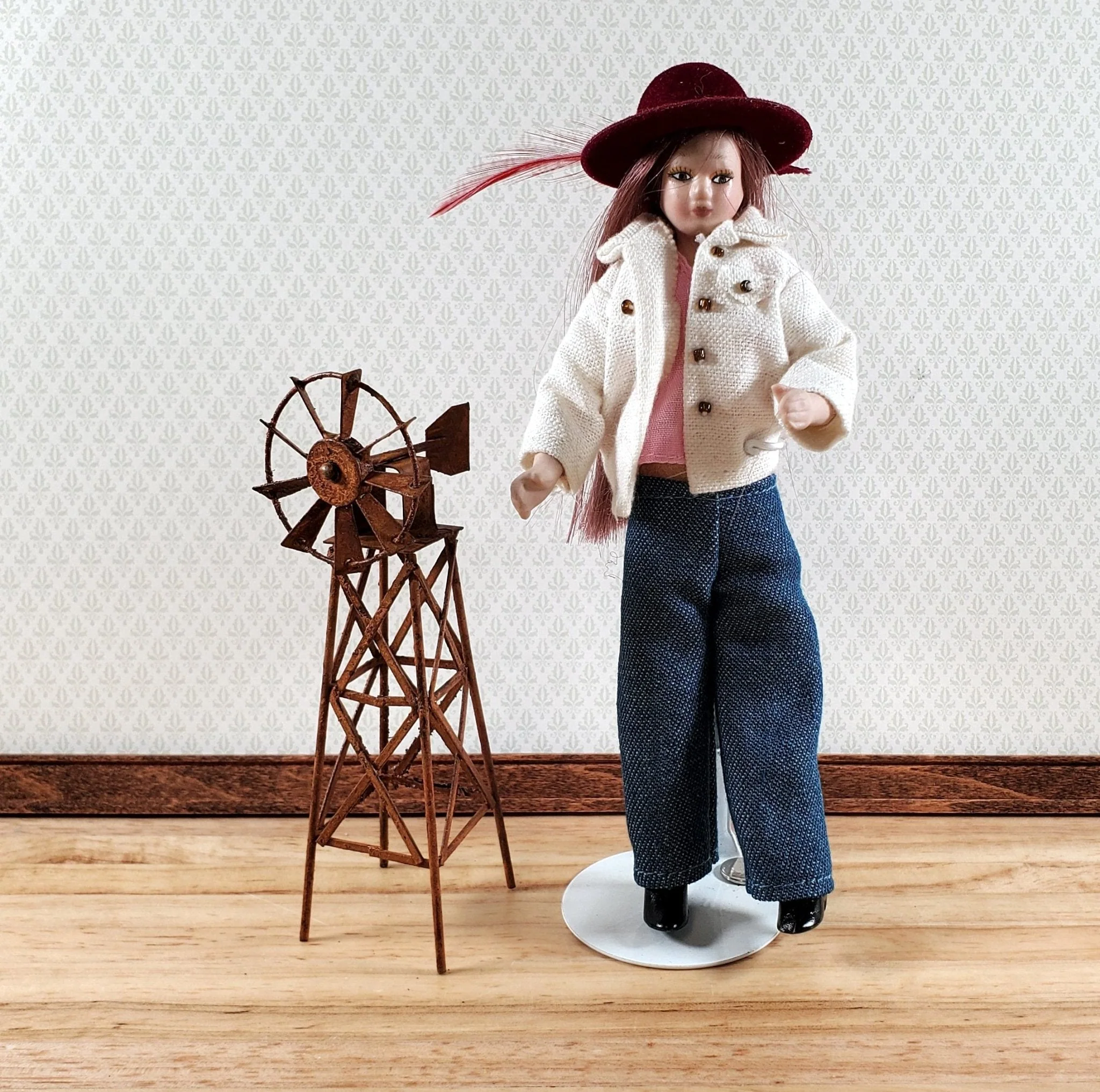 Miniature Windmill Rusted Distressed Metal Fairy Garden Model Railroad Dollhouse - Image 3