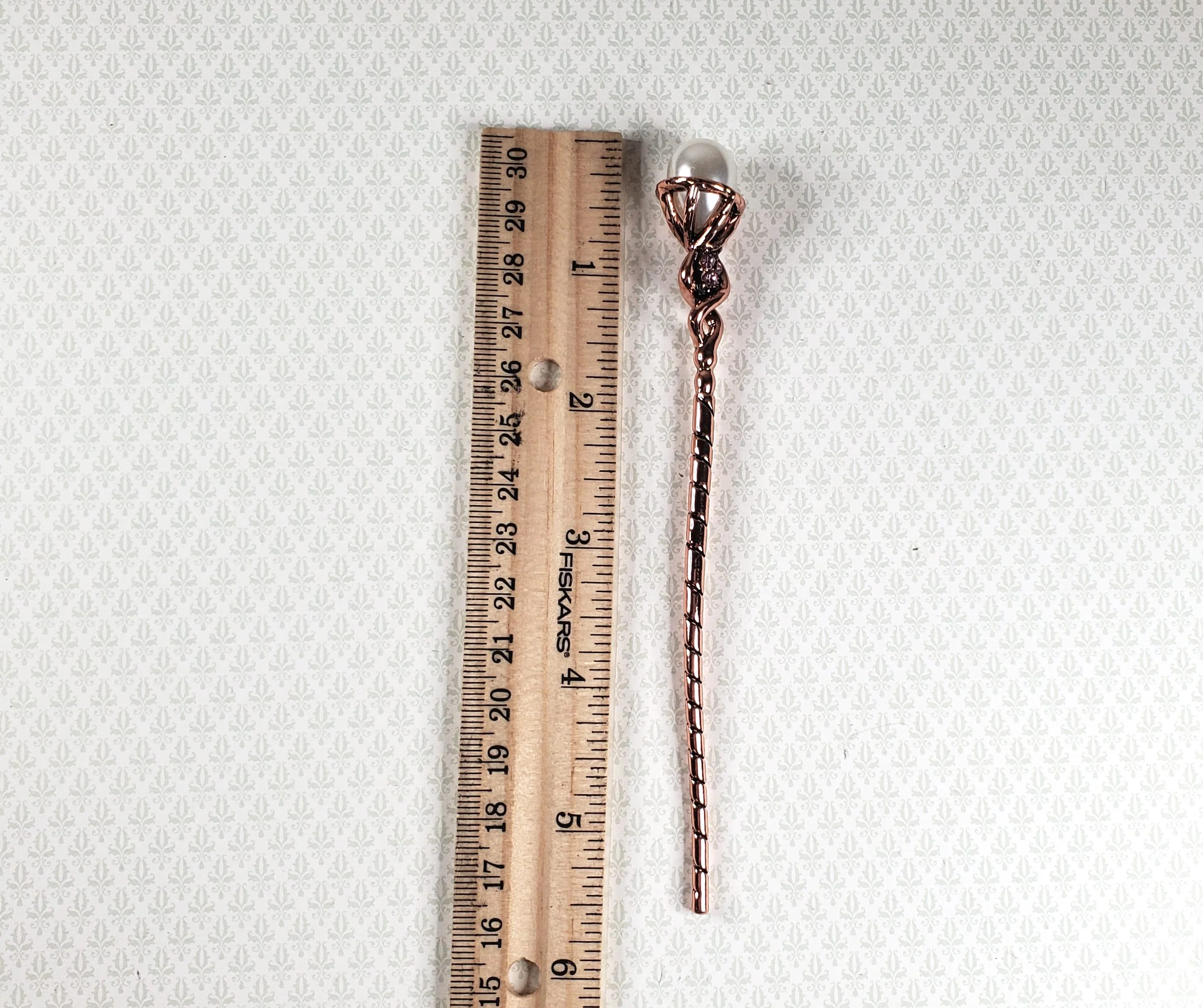 Miniature Wizard Staff Magic Metal Copper Finish 5 1/2" Tall Prop 1:12 Scale - Image 3