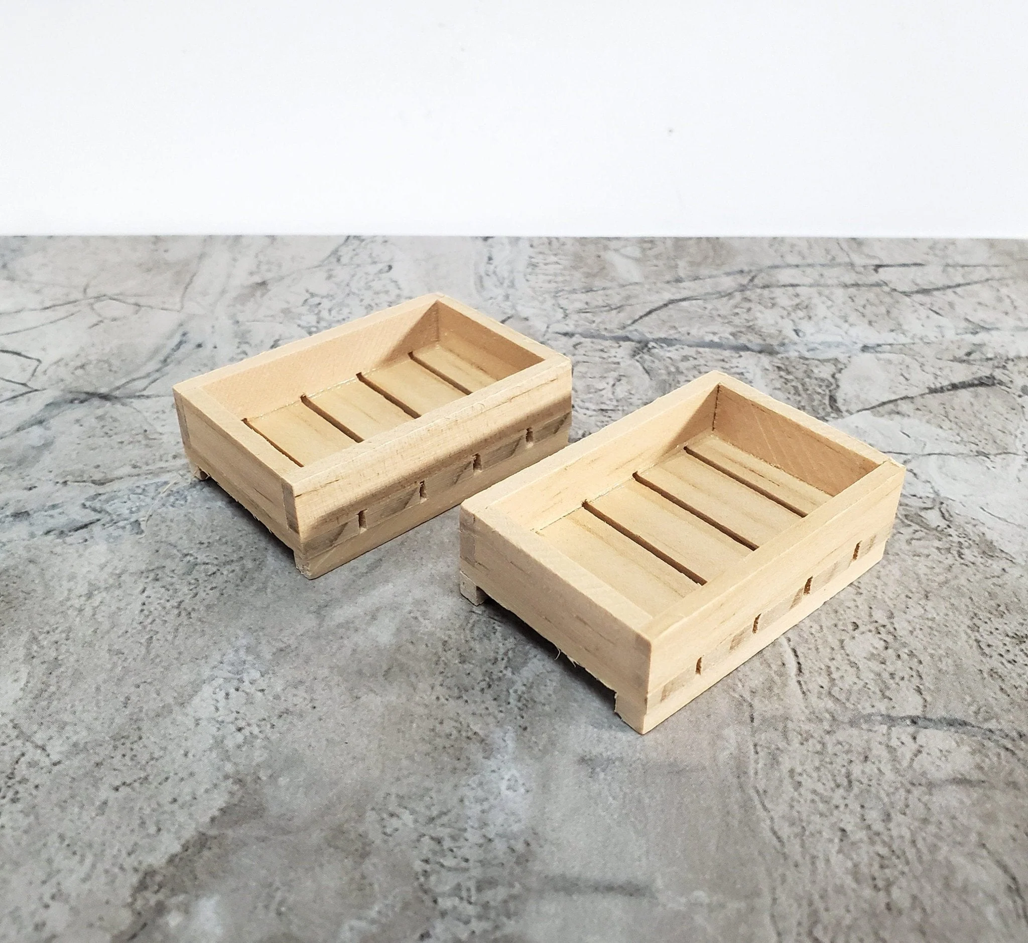 Miniature Wood Crates for Fruits or Vegetables x2 Small 1:12 Scale Dollhouse