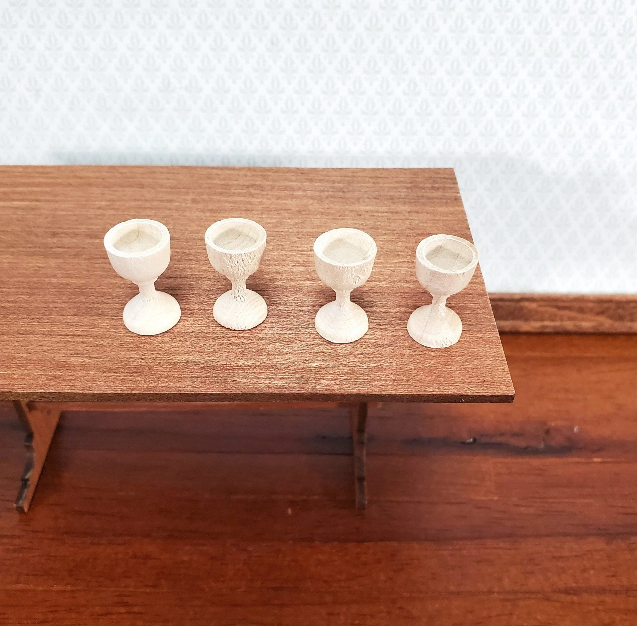 Miniature Wood Goblets Chalices x4 1:12 Scale Dollhouse Decoration Kitchenware - Image 2