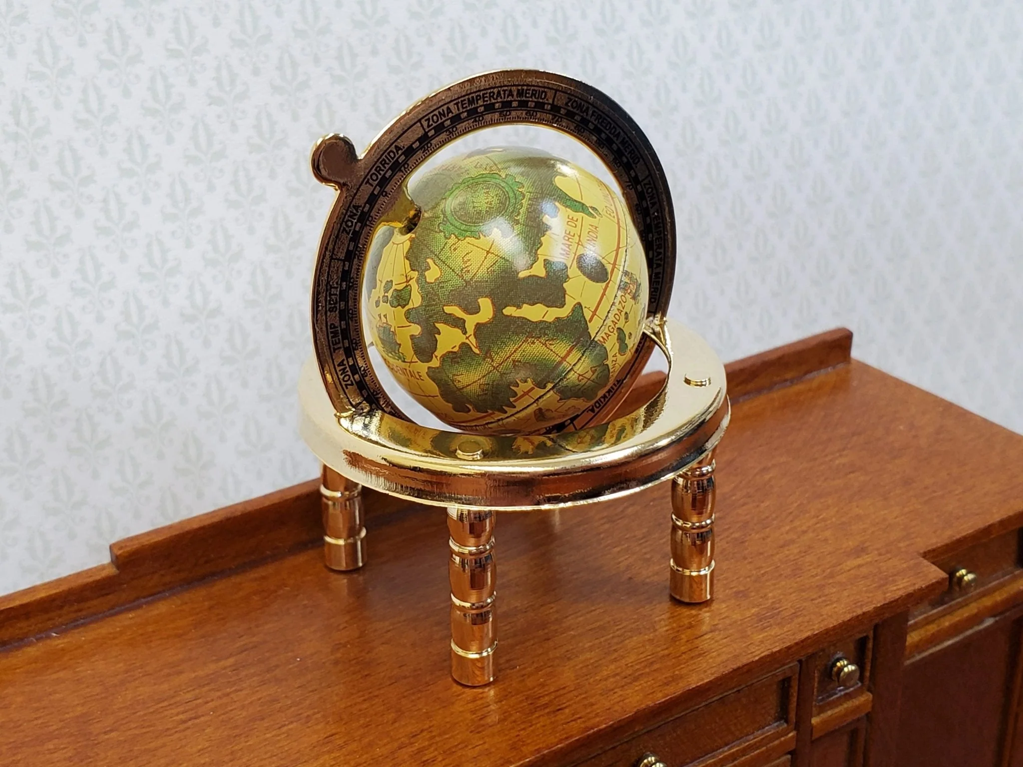 Miniature World Globe Gold Metal Decorative Accessory Metal Tiny Dollhouse Size