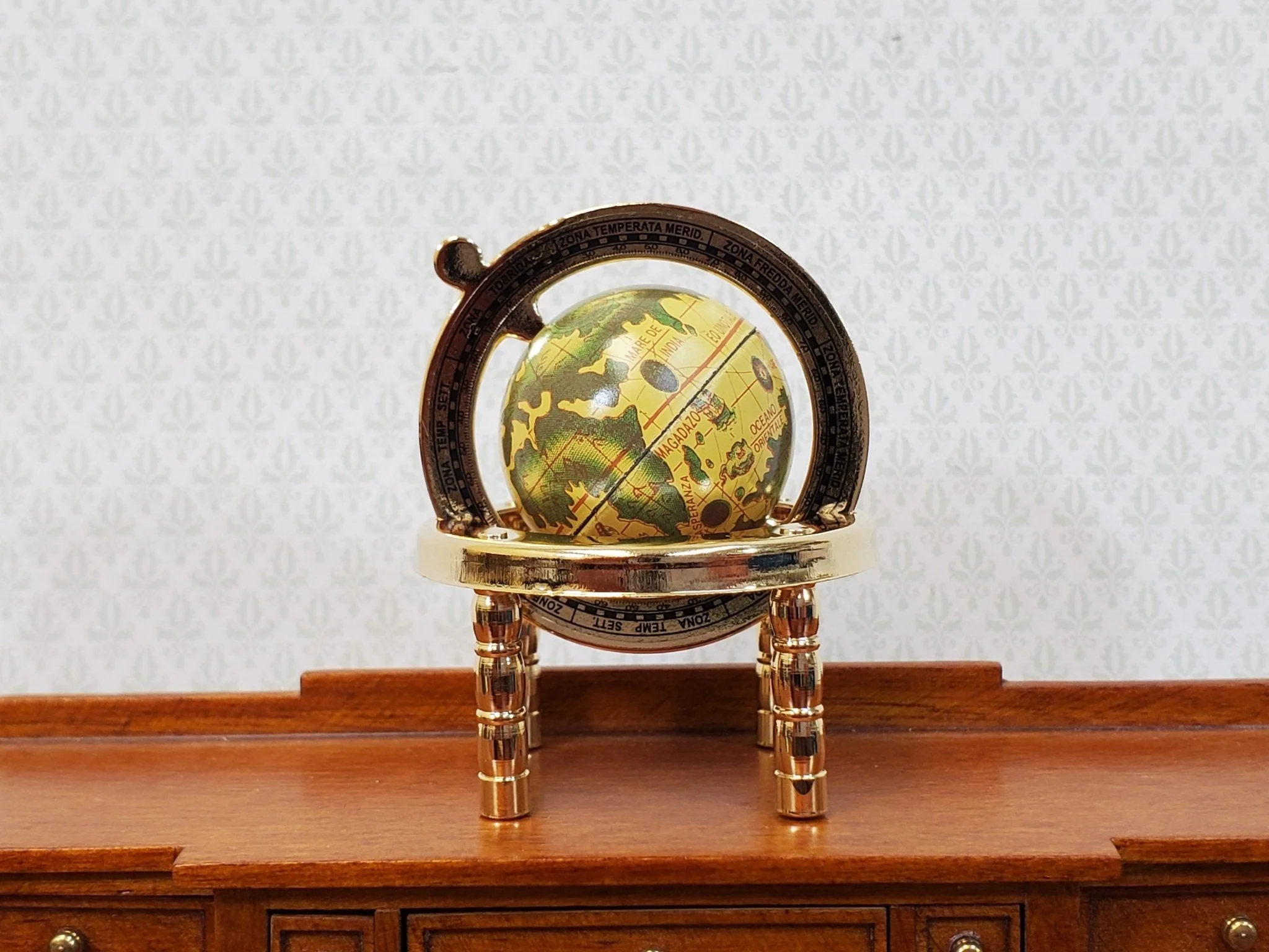 Miniature World Globe Gold Metal Decorative Accessory Metal Tiny Dollhouse Size - Image 2