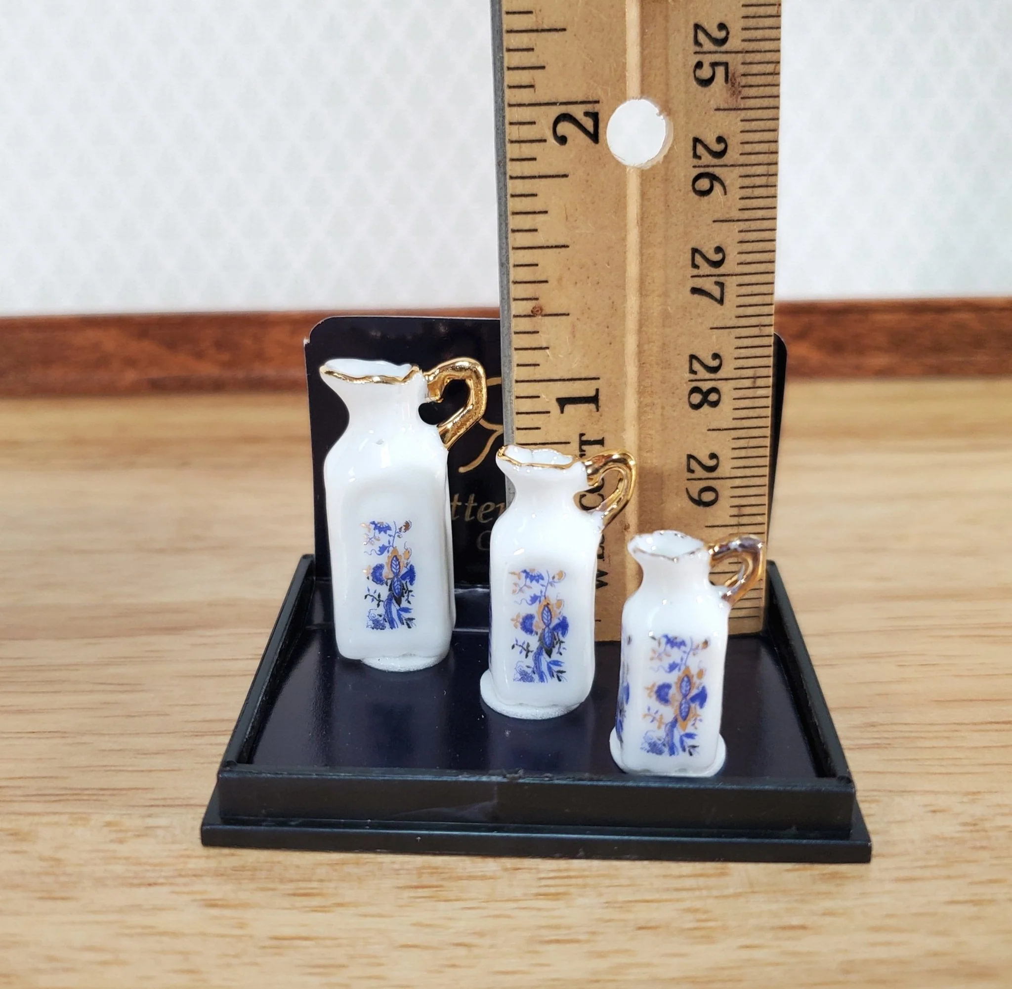 Reutter Porcelain 3 Vases Pitcher Blue White Dollhouse Miniature 1:12 Scale - Image 2