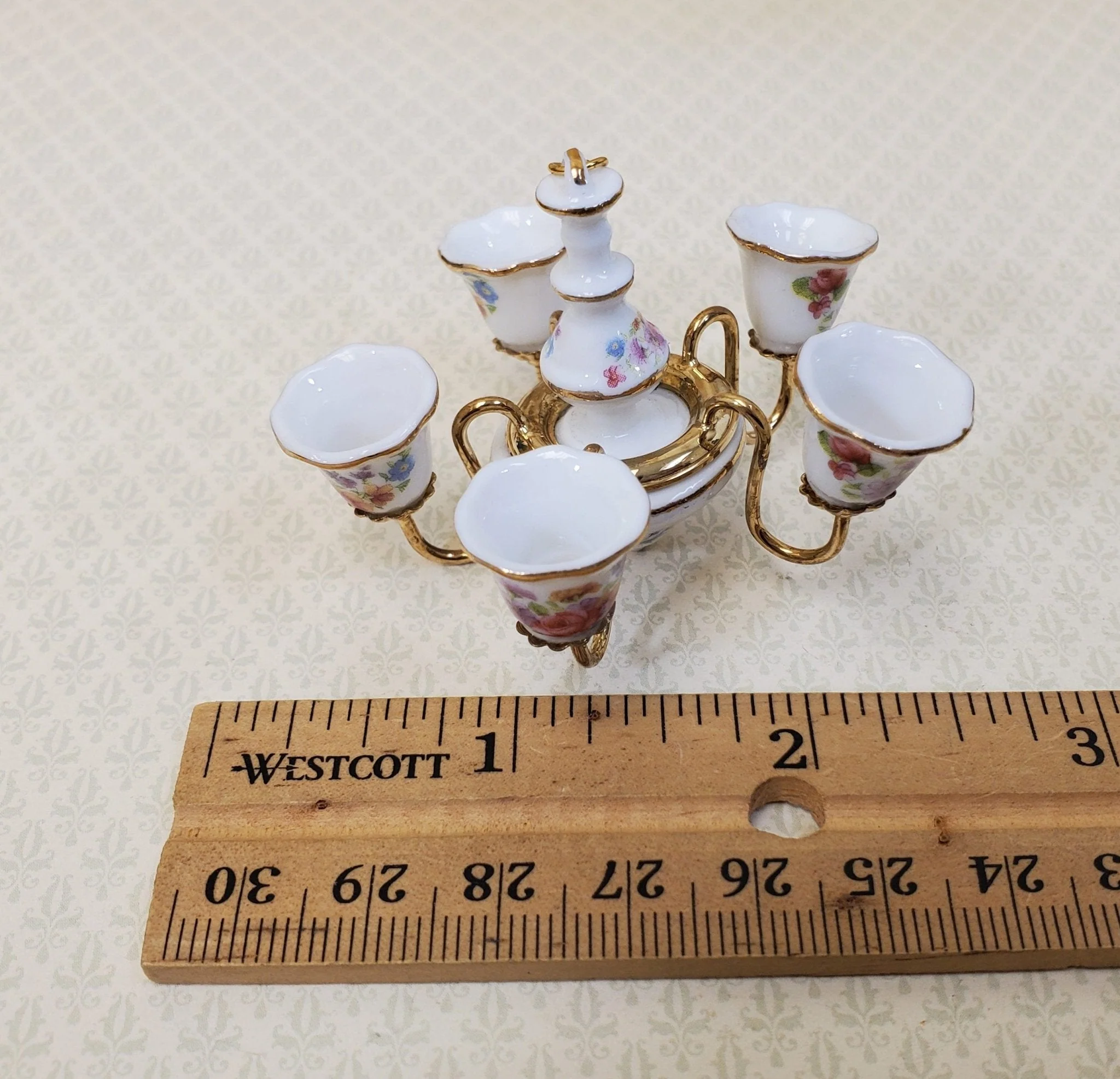 Reutter Porcelain Chandelier Non-Working Dresden Rose Design 1:12 Scale Miniature - Image 5