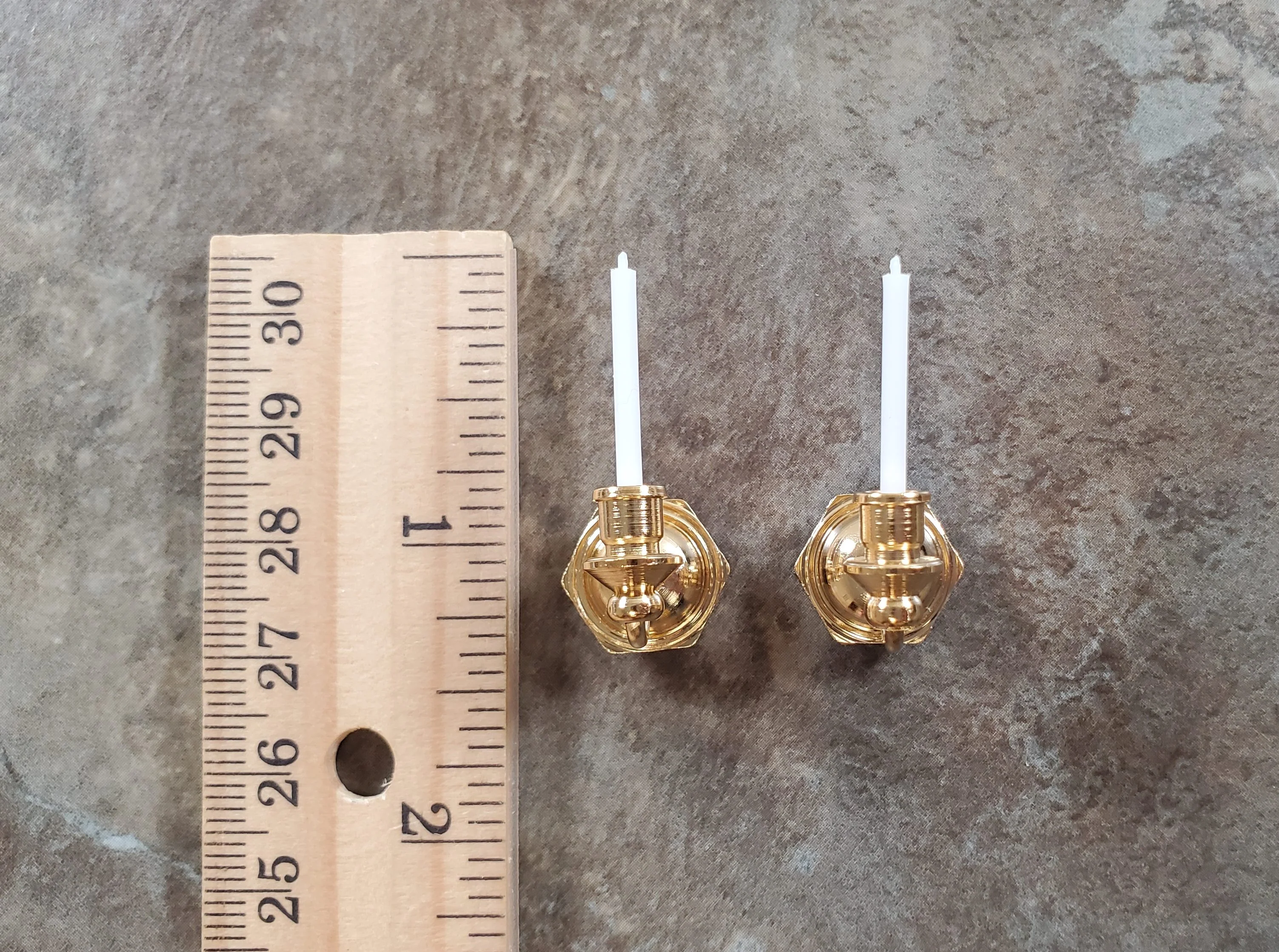 Set of 2 Dollhouse Candle Wall Sconces Gold Metal 1:12 Scale Miniature - Image 3