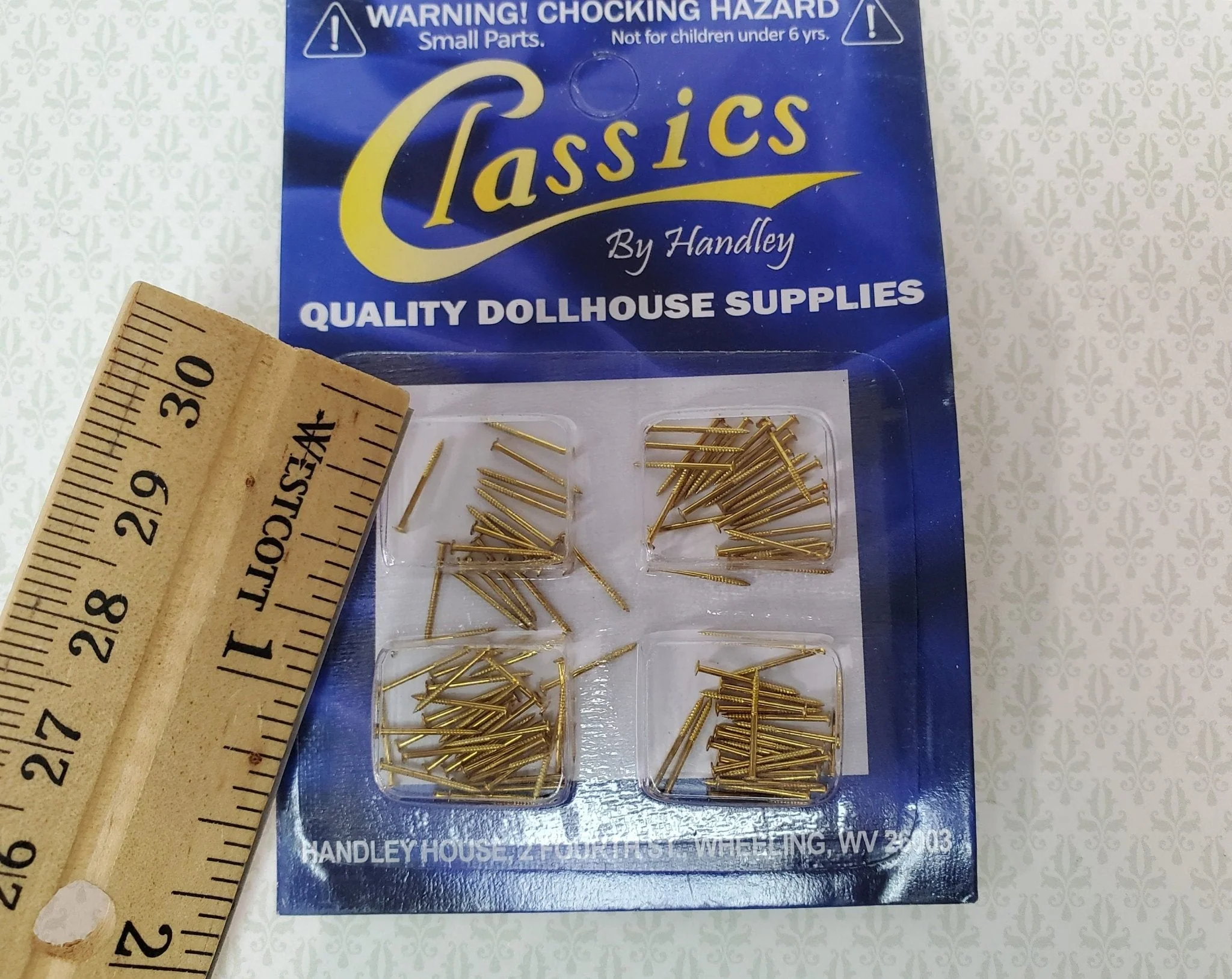 Small Brass Nails Brads Thin 3/8" Pack of 100 Dollhouse Miniatures Hardware - Image 2