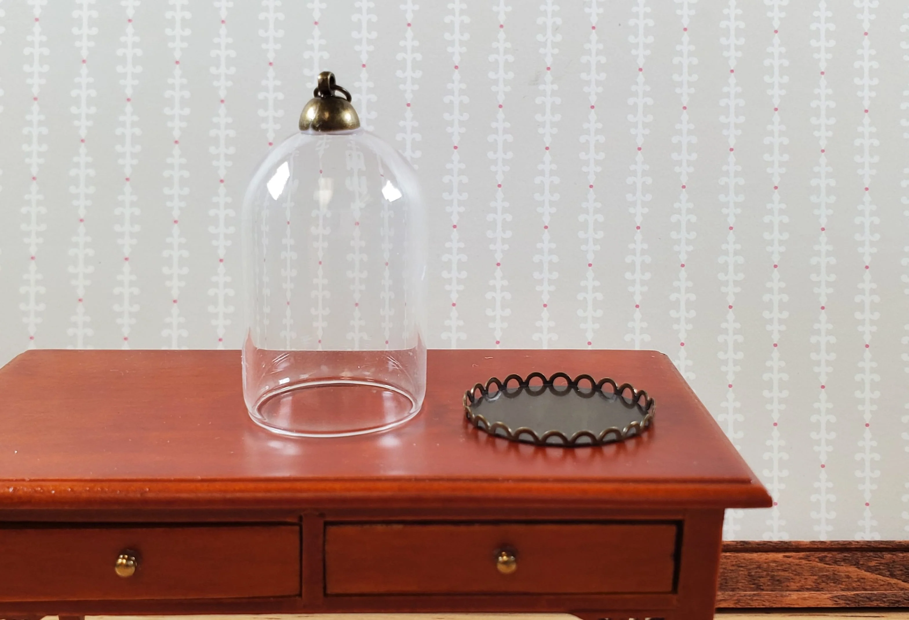 Tiny Bell Jar Dome Glass Cover on Base Display Miniature Curiosities 1 1/2" tall - Image 2