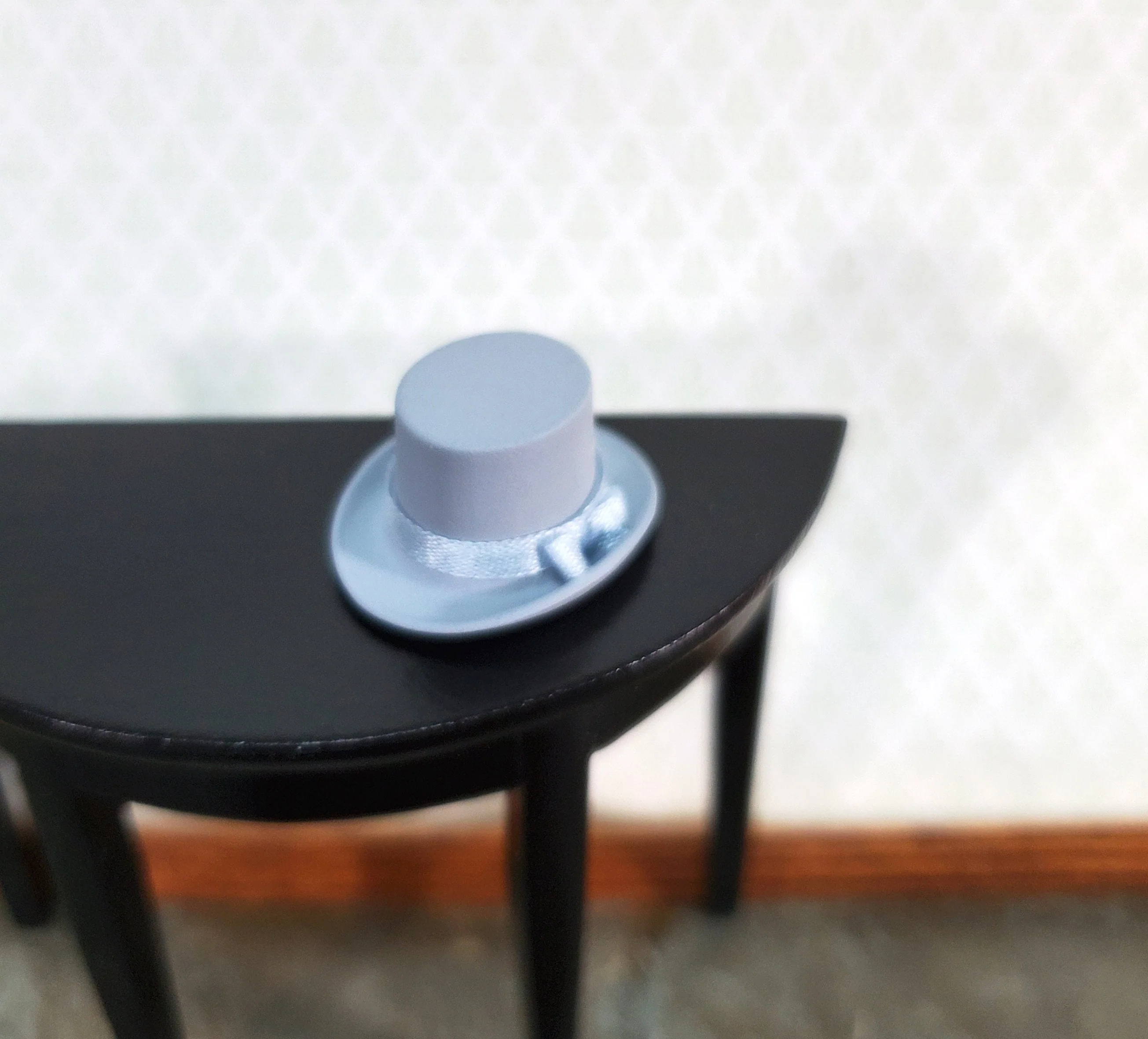 Tiny Gray Top Hat Steampunk with Ribbon - Small Half Scale 1:24 - Image 2