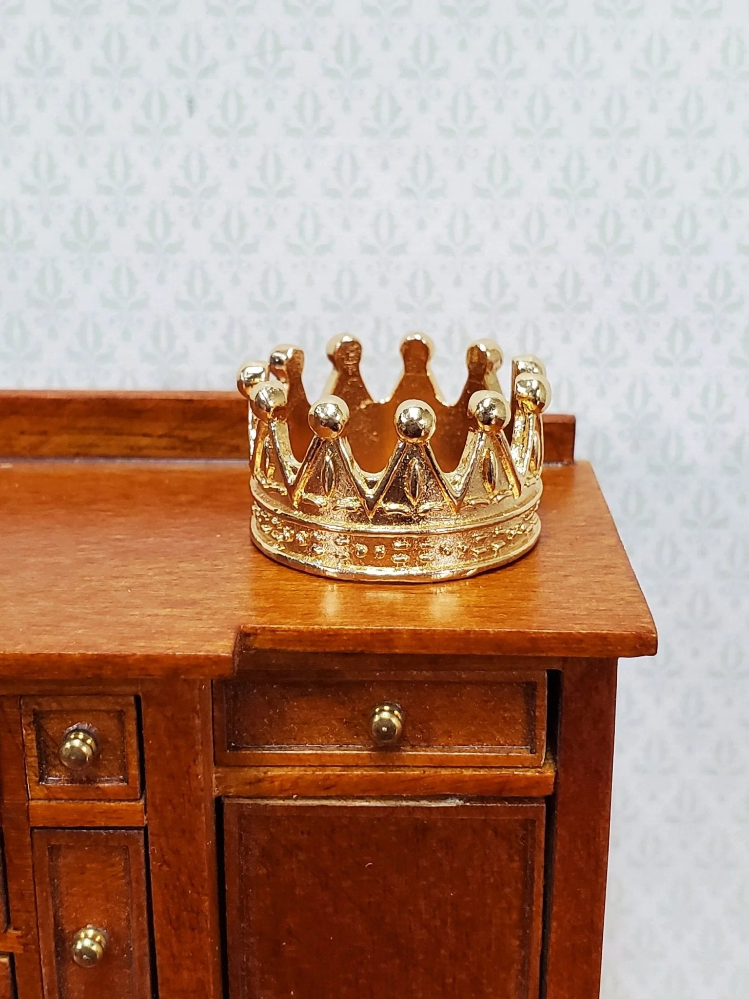Tiny Miniature Crown Gold Metal for Dolls Dollhouse Works with 1:12 Scale Accessory