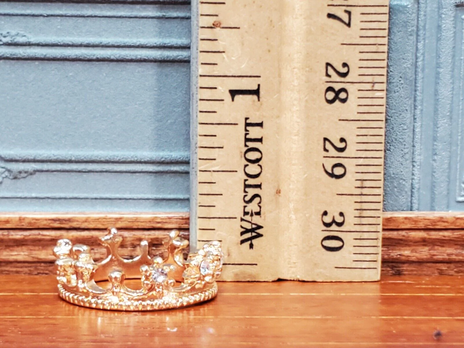 Tiny Miniature Crown Gold with Jewels Metal for Dolls Dollhouse Works with 1:12 - Image 3