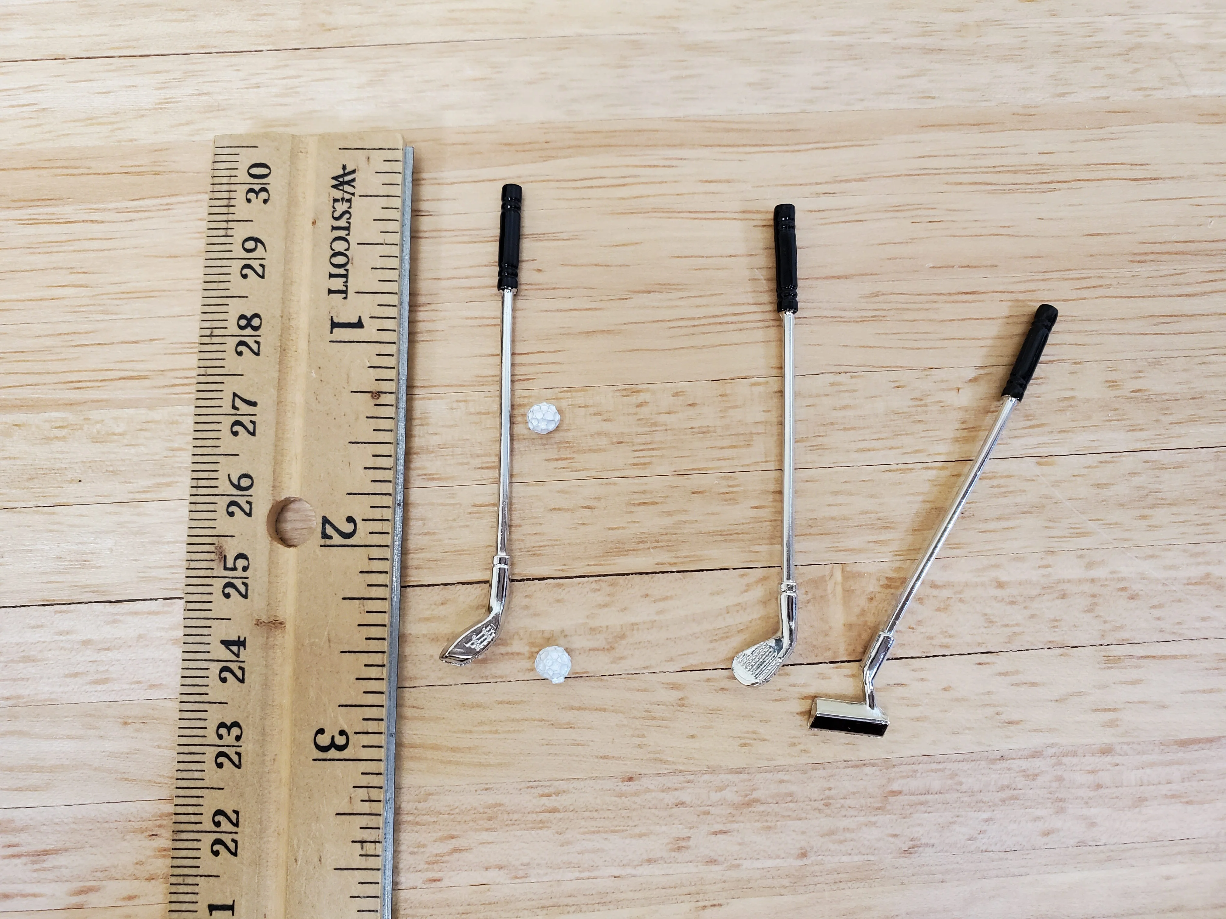 Tiny Miniature Golf Clubs Set of 3 Clubs Metal 2 1/2" Long and Golf Ball Putter Driver - Image 3