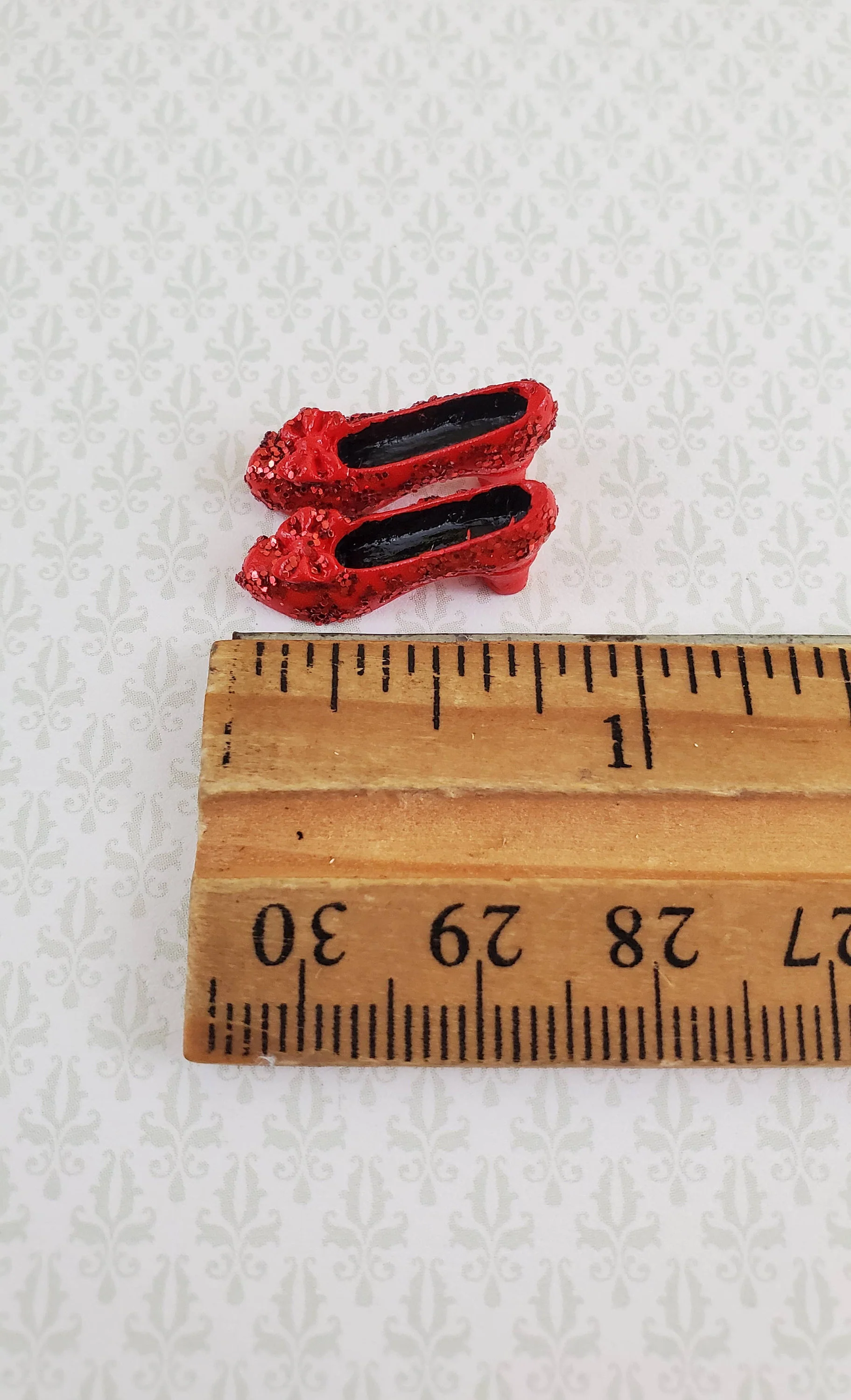 Tiny Miniature Ruby Red Shoes Slippers with Bow & Glitter 1:12 Scale Dollhouse - Image 3