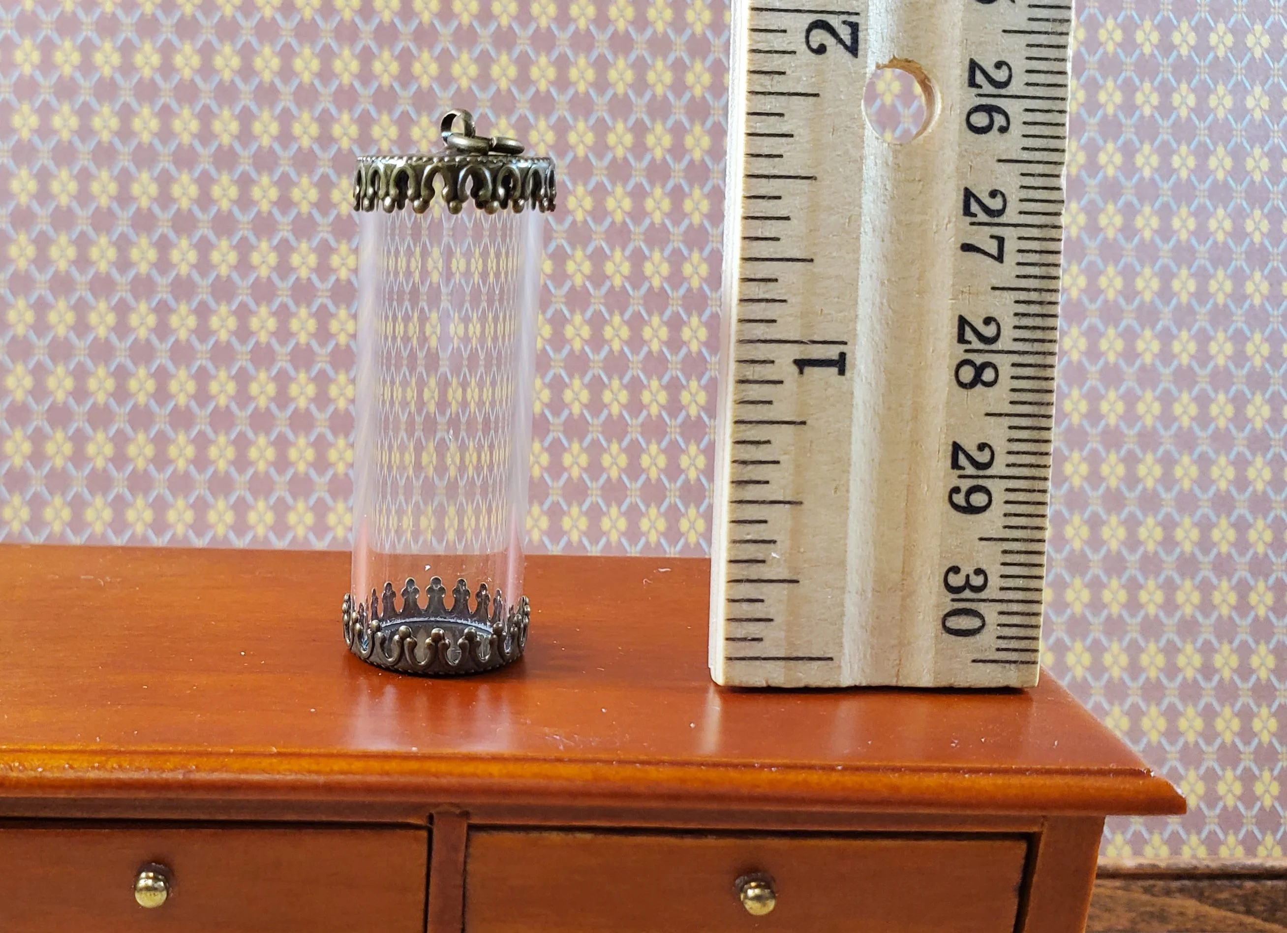 Tiny Tube Jar Glass Cover on Base Display Miniature Curiosities 1 9/16" tall 003 - Image 4